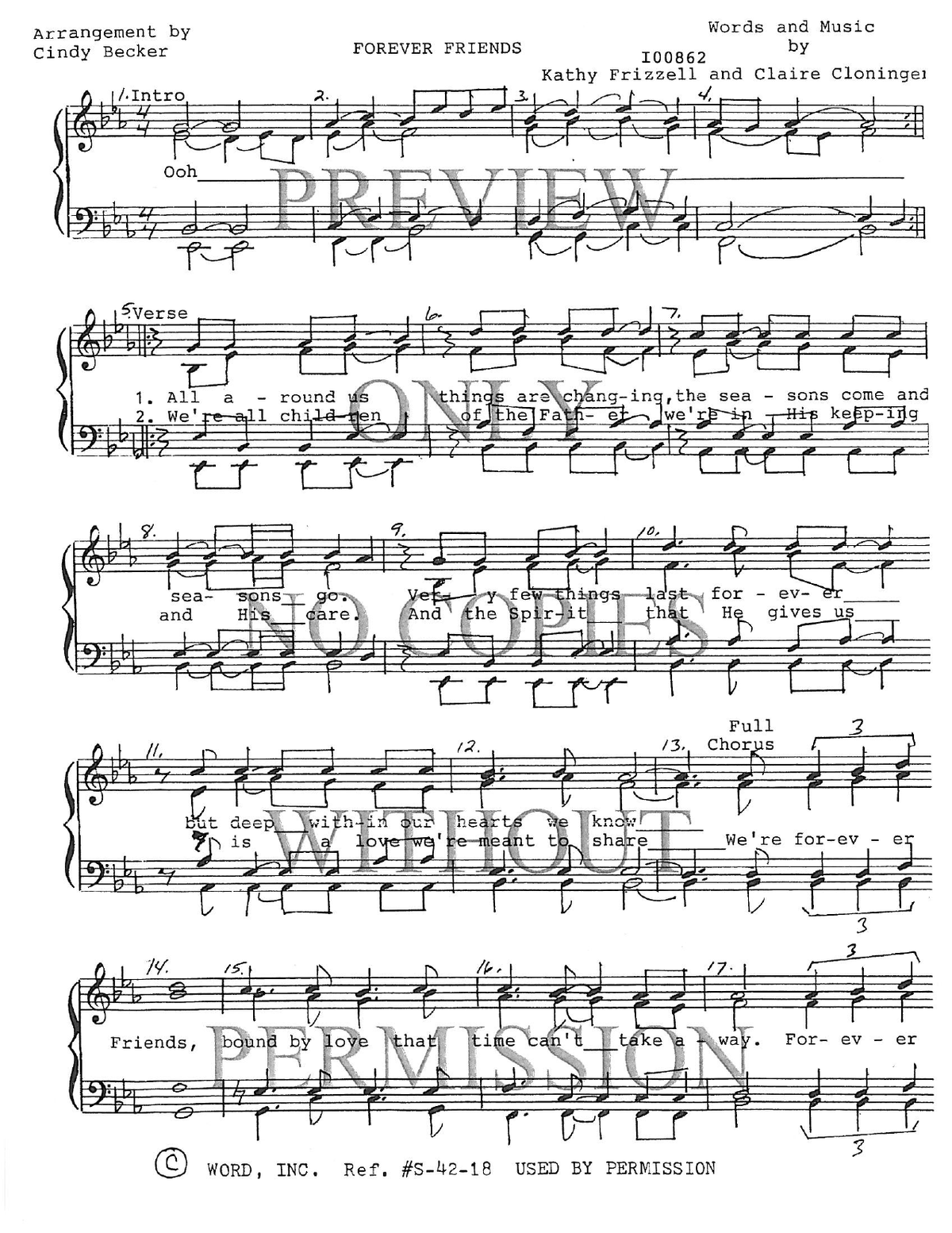 Forever Friends — sheet music preview, arranged by Cynthia Becker