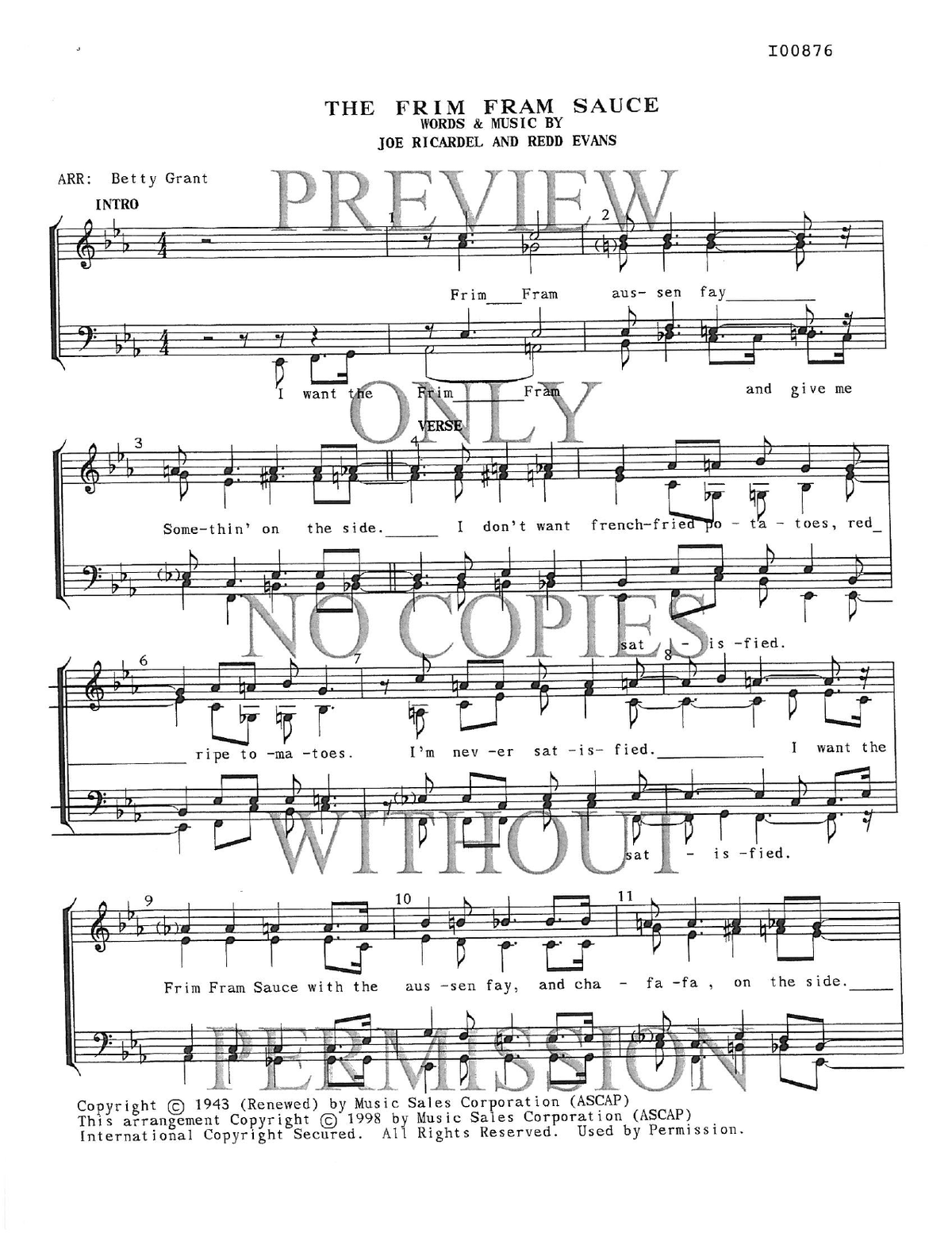 The Frim Fram Sauce — sheet music preview, arranged by Betty Grant