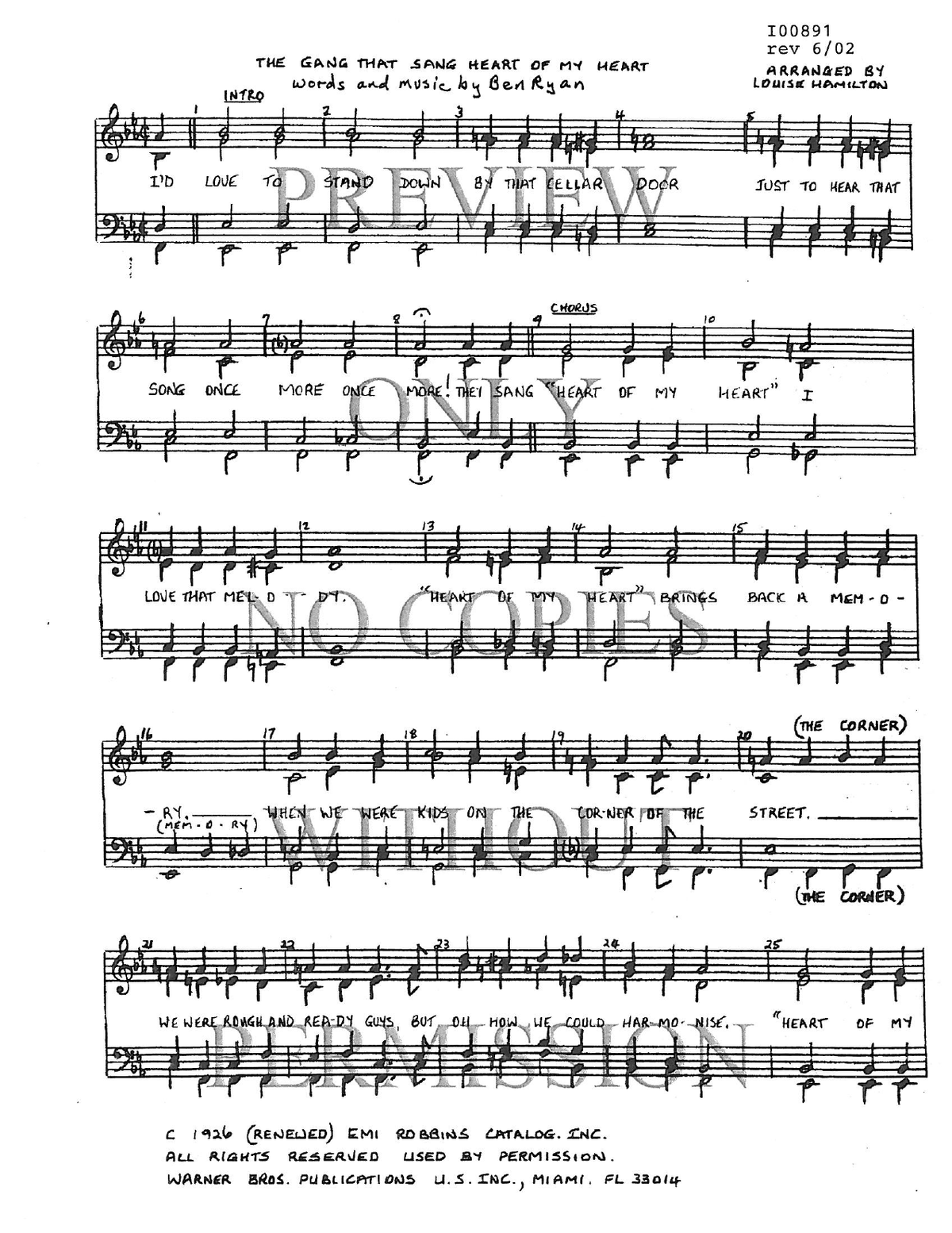 The Gang That Sang Heart Of My Heart — sheet music preview, arranged by Louise Hamilton