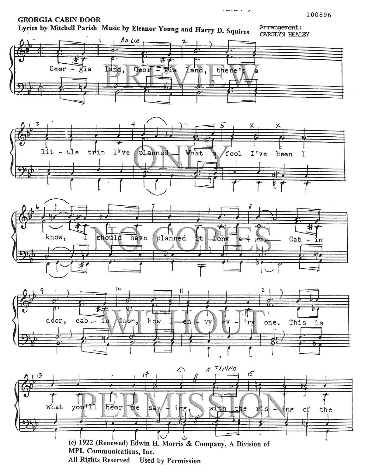 Georgia Cabin Door — sheet music preview, arranged by Carolyn Healey