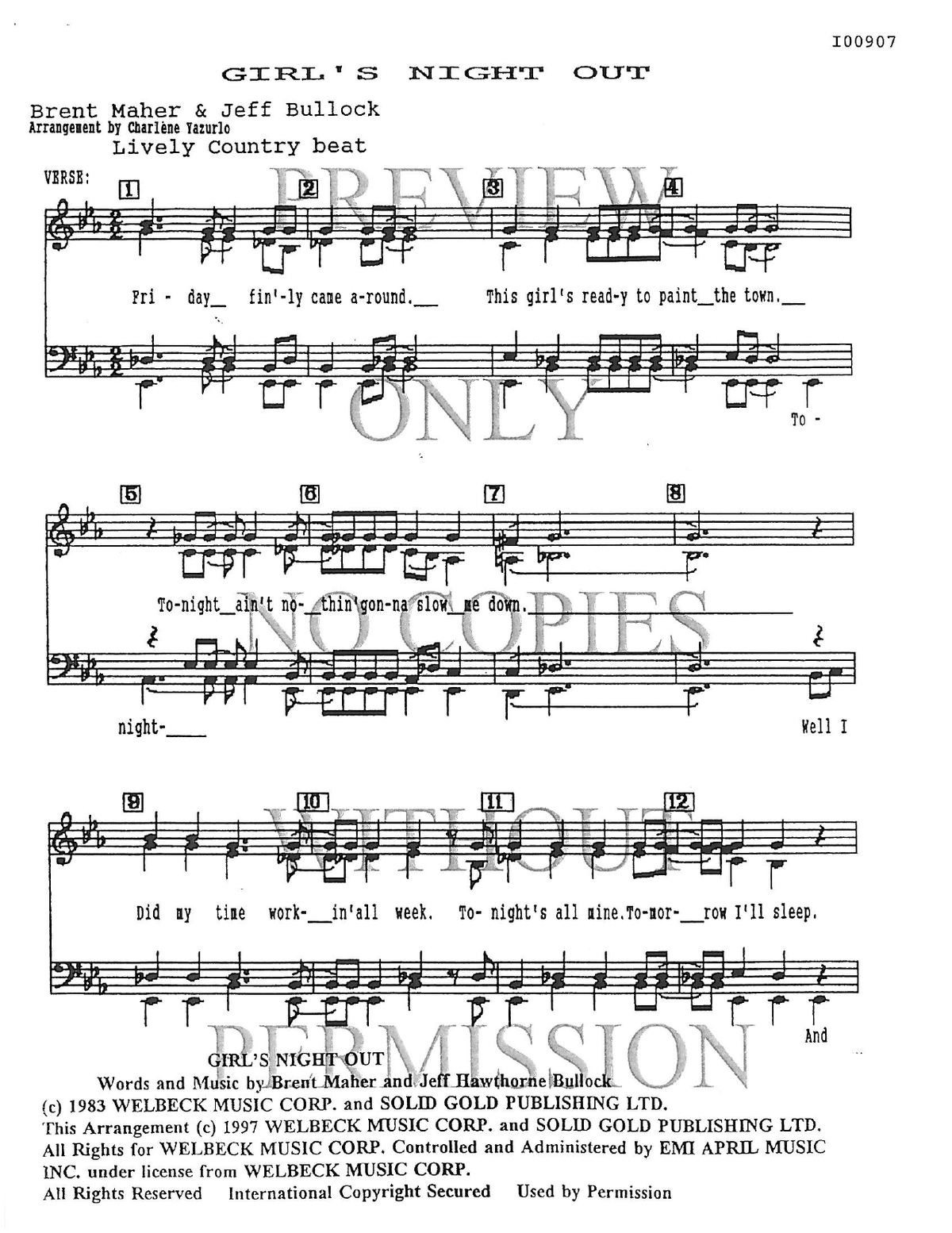 Girl's Night Out — sheet music preview, arranged by Charlene Yazurlo