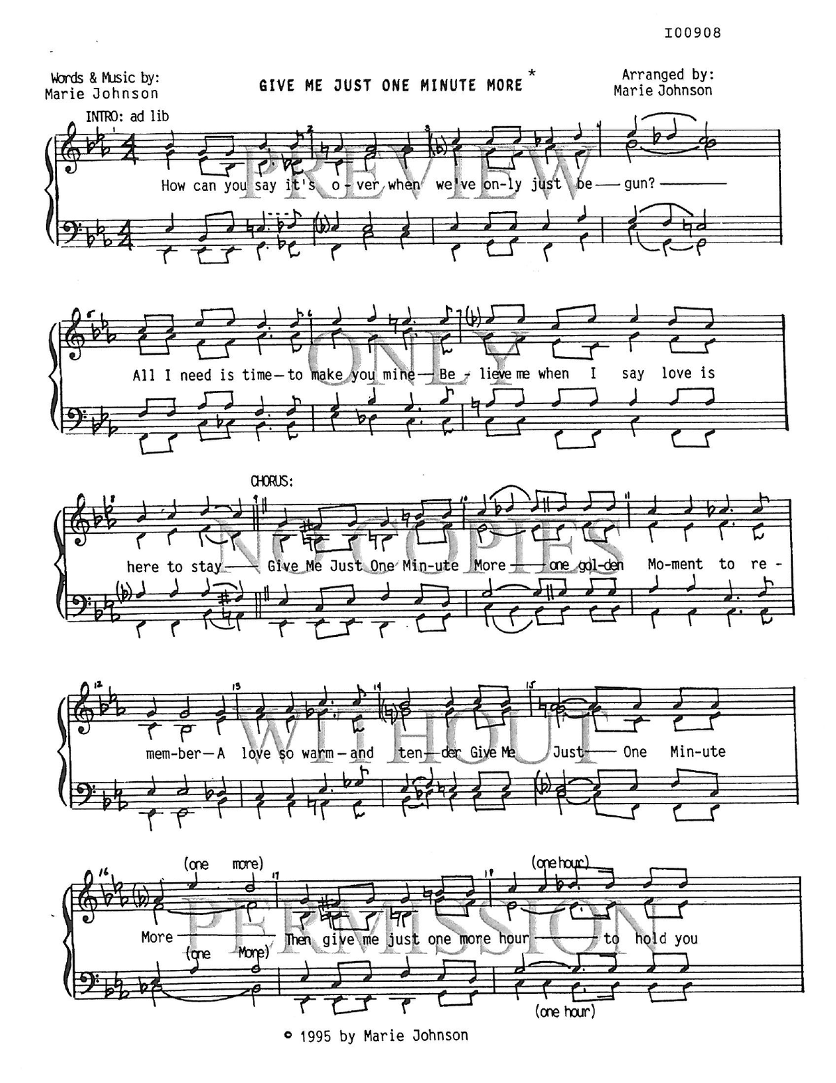 Give Me Just One Minute More — sheet music preview, arranged by Marie Johnson