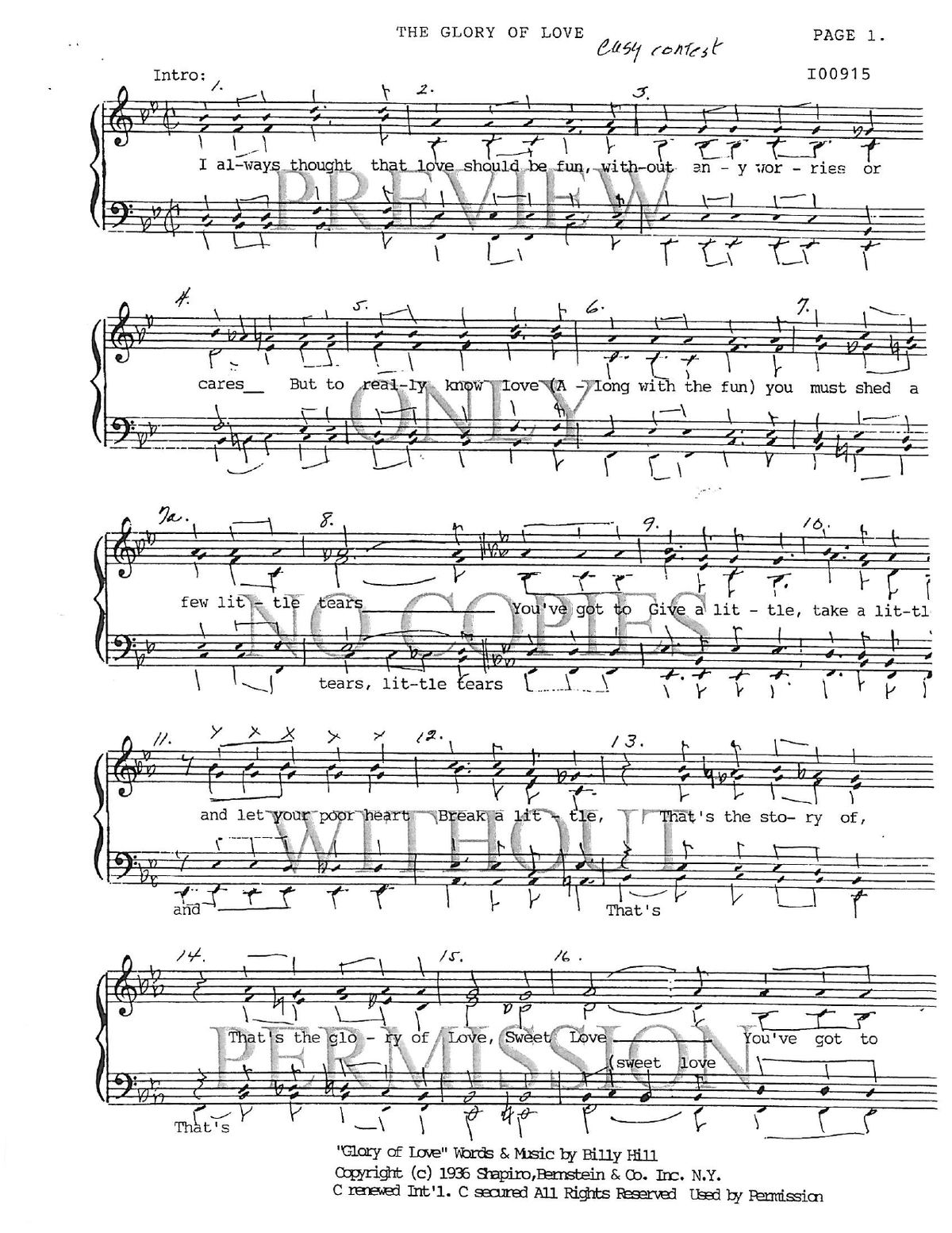 The Glory Of Love — sheet music preview, arranged by Greta Somers