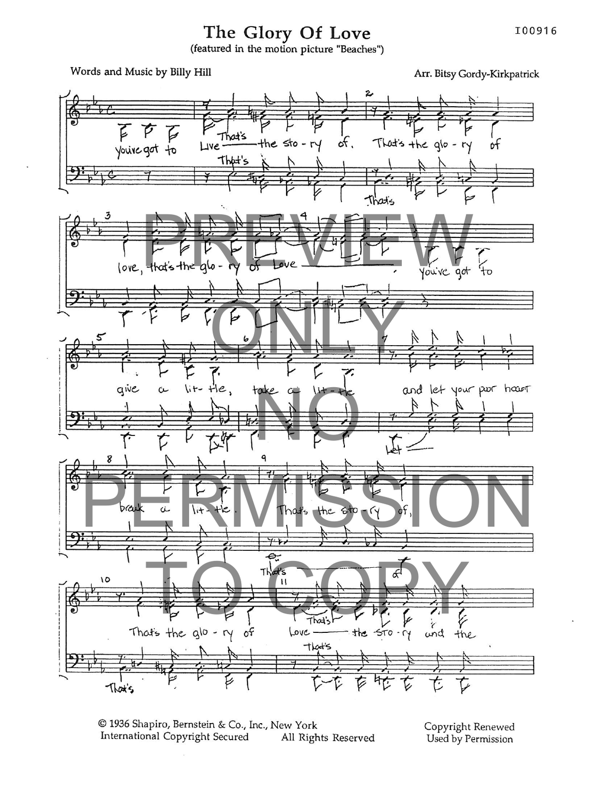 The Glory Of Love — sheet music preview, arranged by Bitsy Bacon