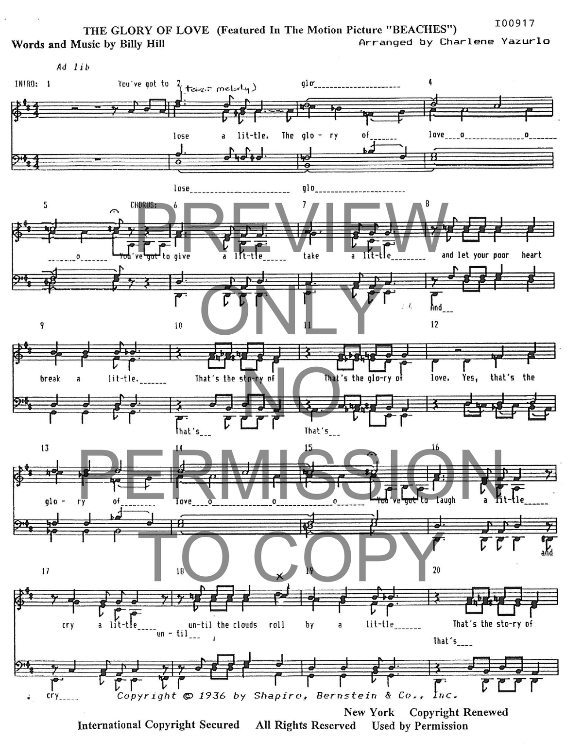 The Glory Of Love — sheet music preview, arranged by Charlene Yazurlo