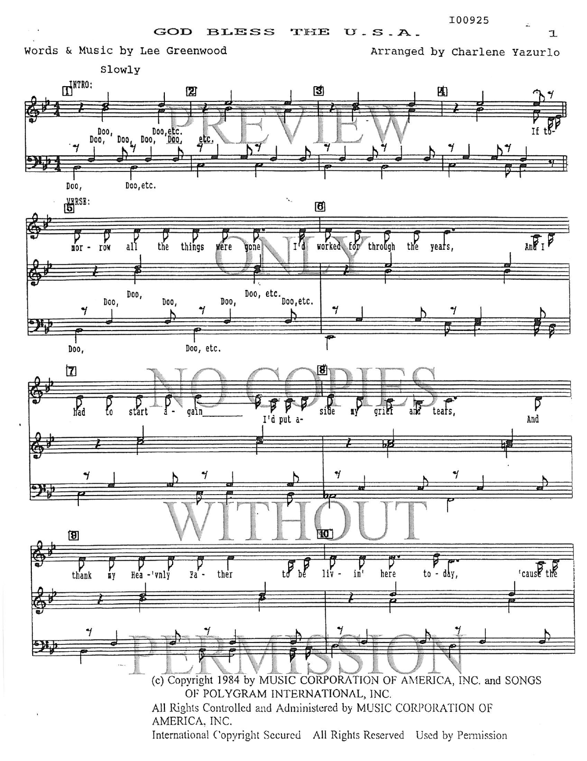 God Bless The U.S.A. — sheet music preview, arranged by Charlene Yazurlo