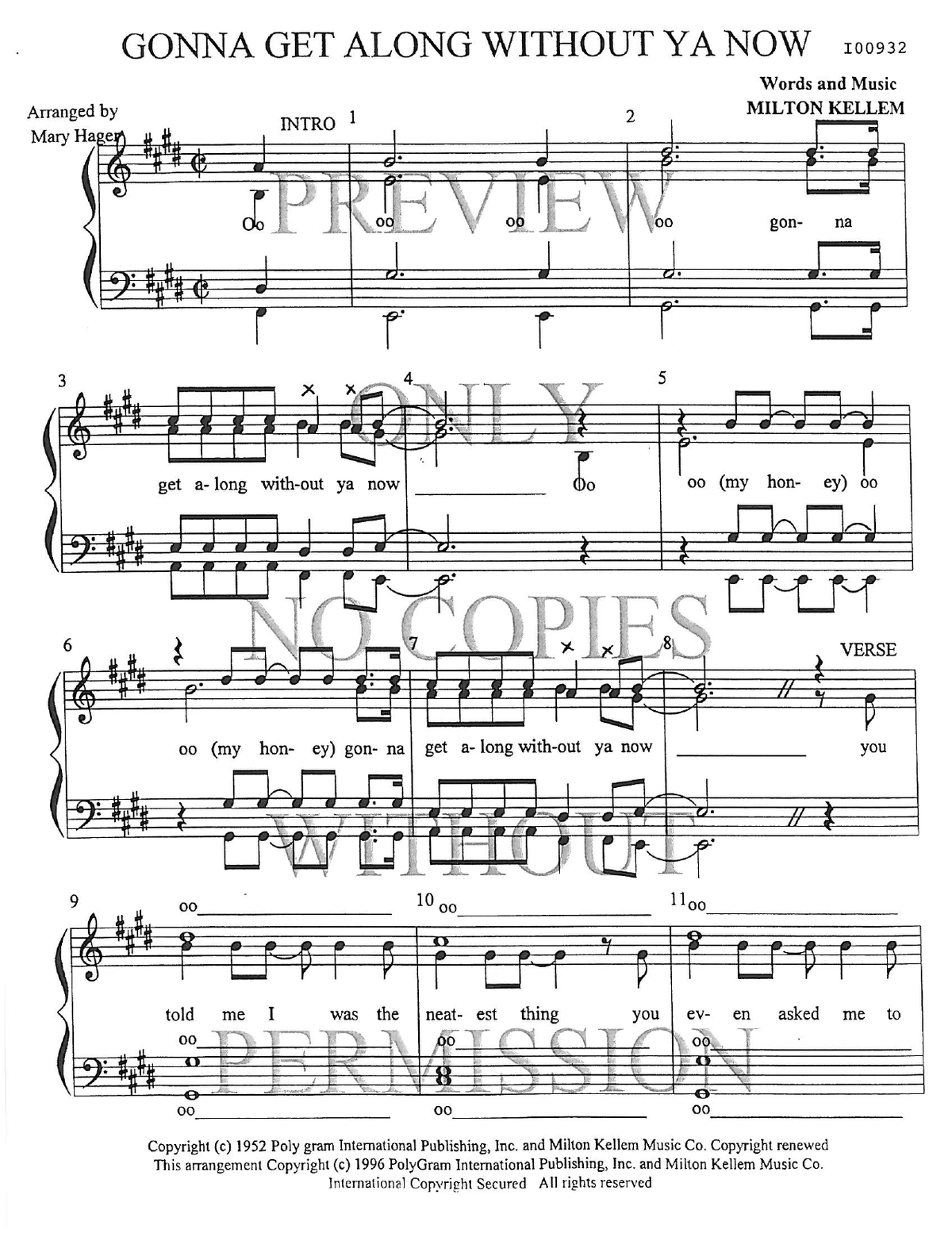 Gonna Get Along Without You Now — sheet music preview, arranged by Mary Hager