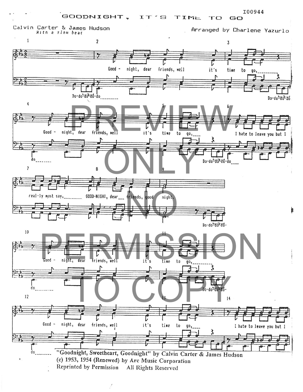 Goodnight, Well It's Time To Go — sheet music preview, arranged by Charlene Yazurlo