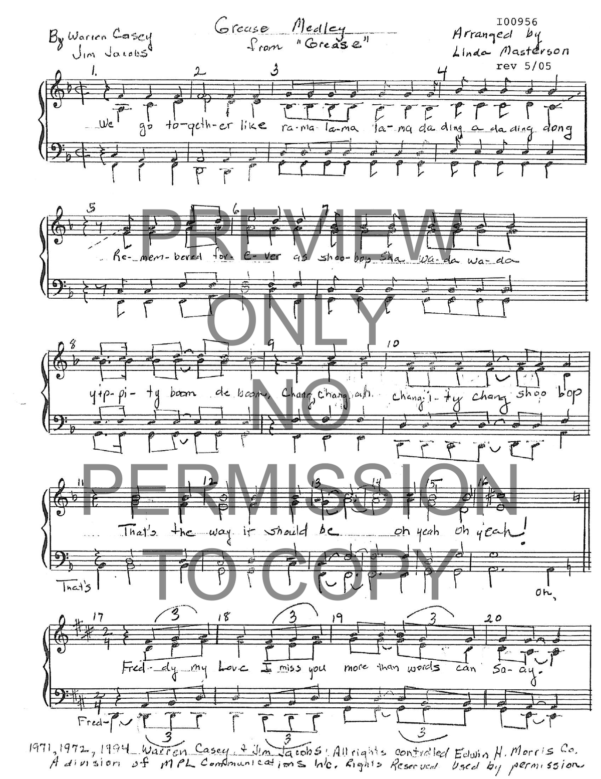 Grease Medley — sheet music preview, arranged by Linda Masterson