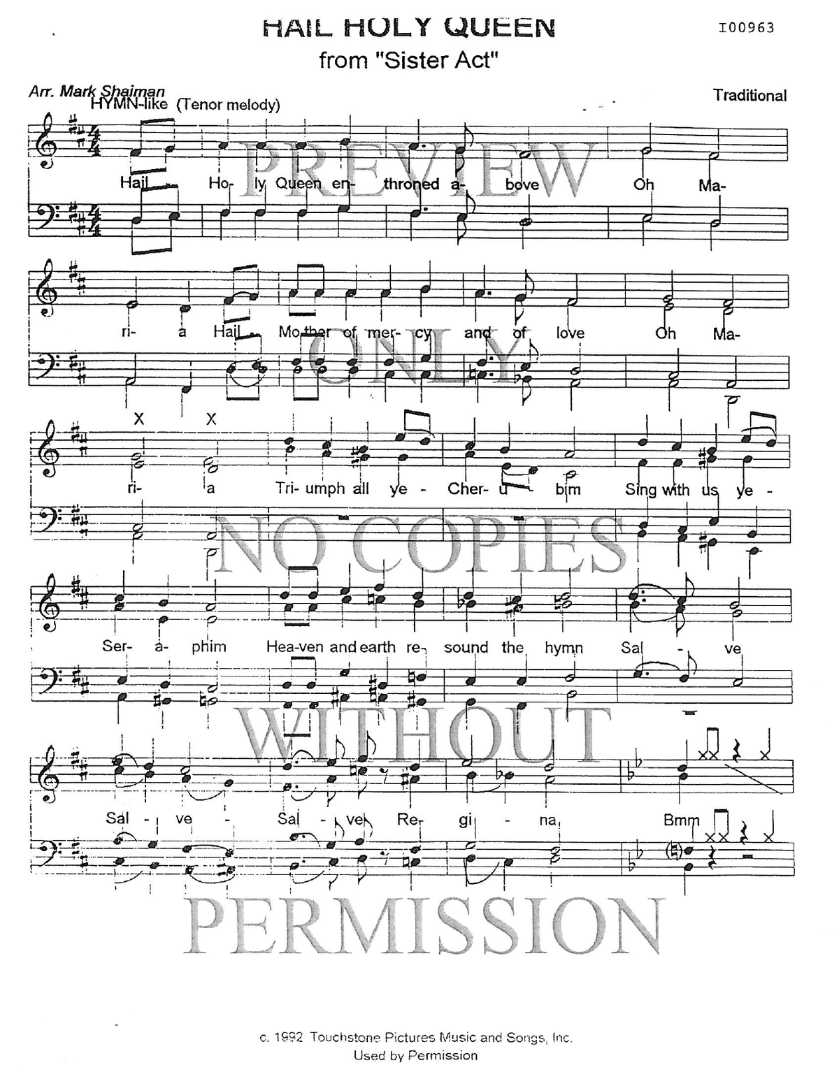 Hail Holy Queen — sheet music preview, arranged by Sharon Vitkovsky