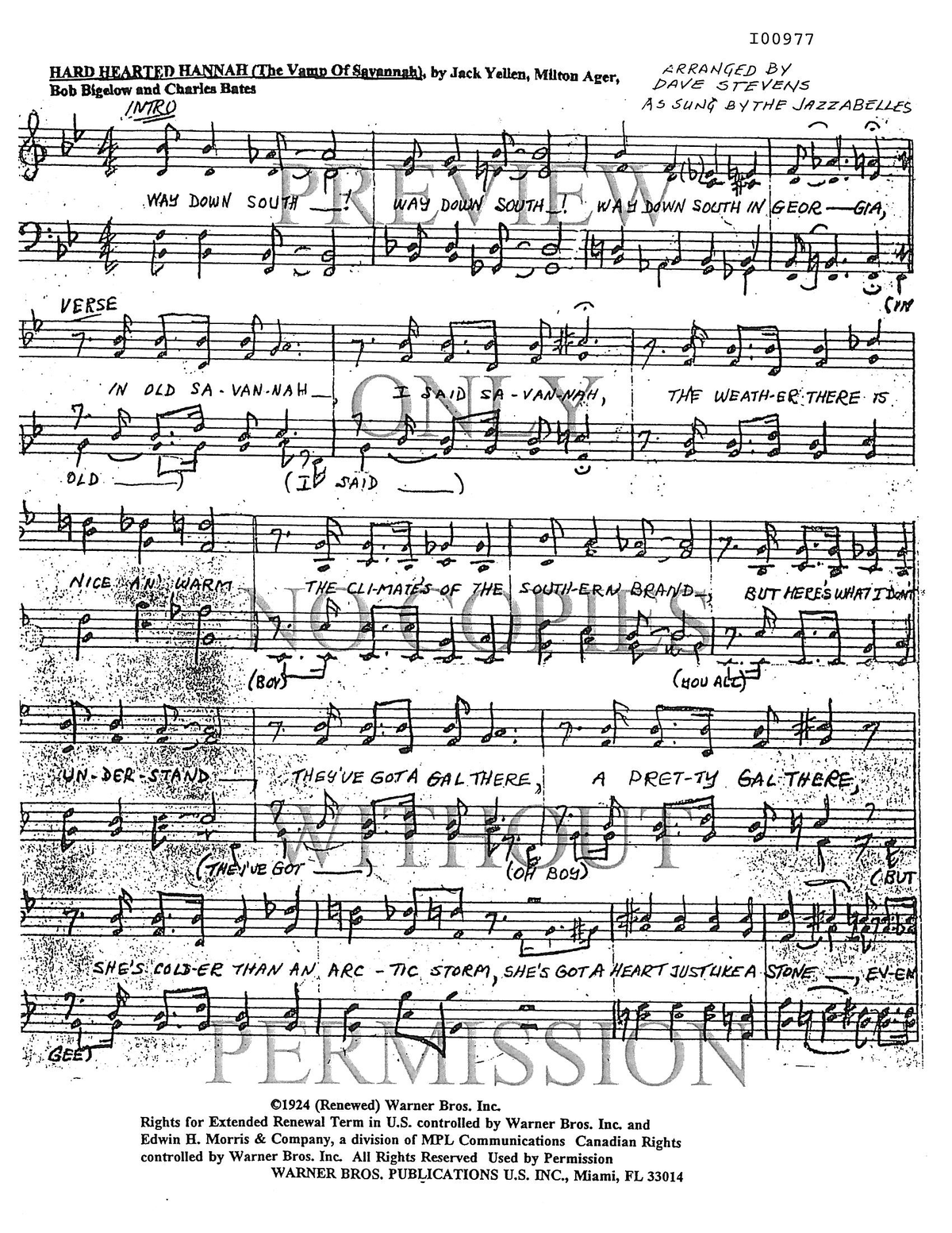 Hard Hearted Hannah — arr. Dave Stevens