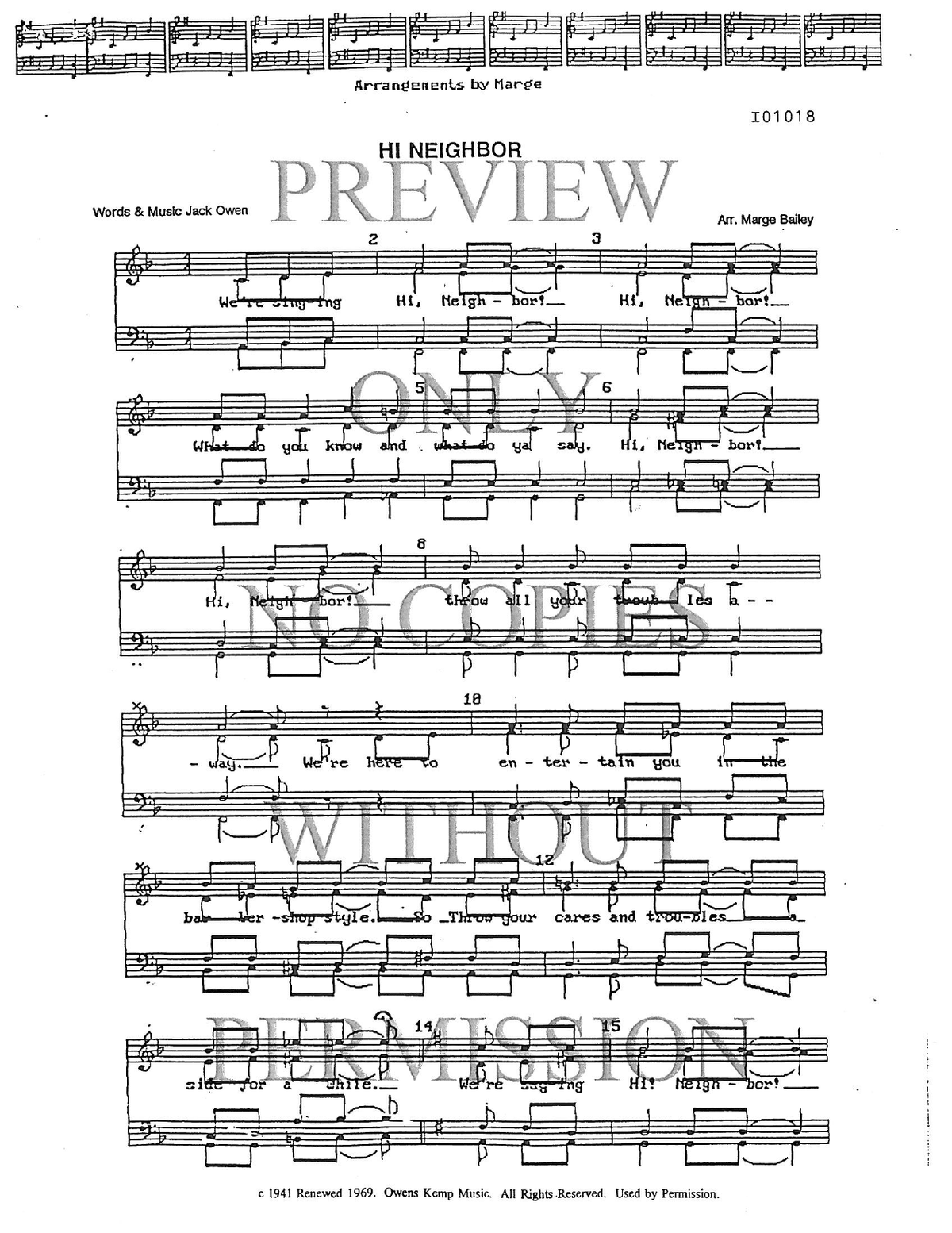 Hi Neighbor — sheet music preview, arranged by Marge Bailey