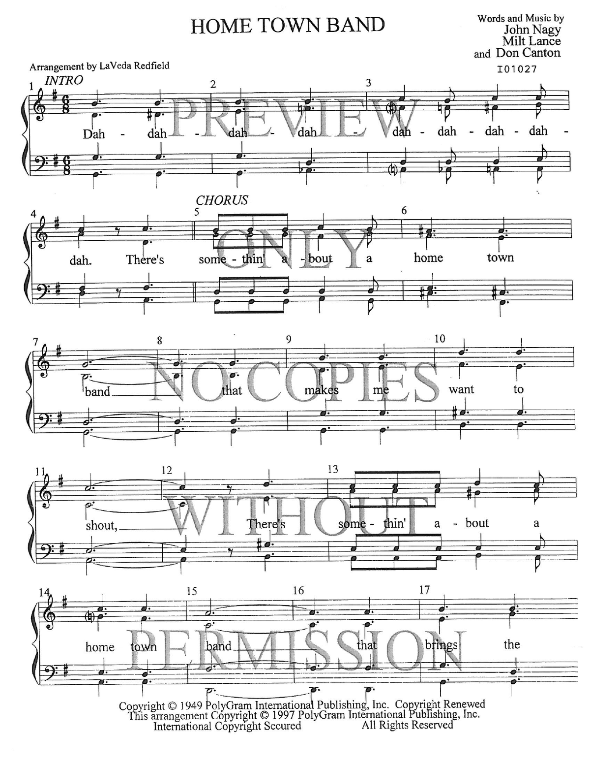 Home Town Band — sheet music preview, arranged by LaVeda Redfield