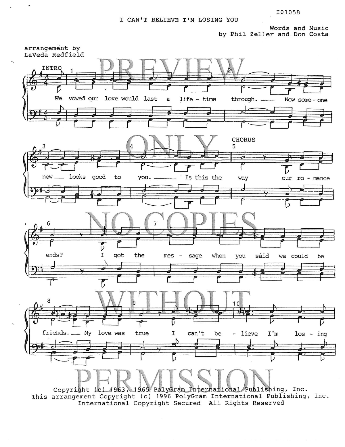 I Can't Believe I'm Losing You — sheet music preview, arranged by LaVeda Redfield