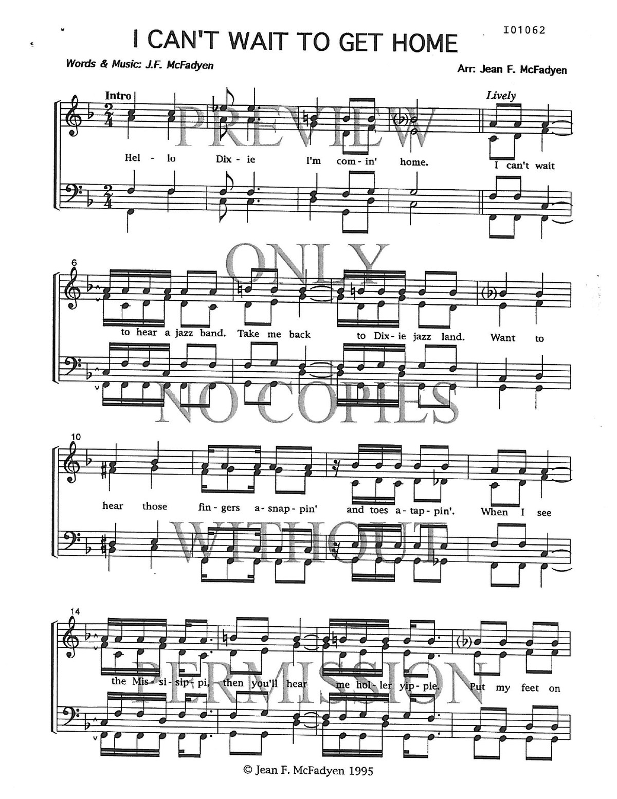 I Can't Wait To Get Home — sheet music preview, arranged by Jean McFadyen