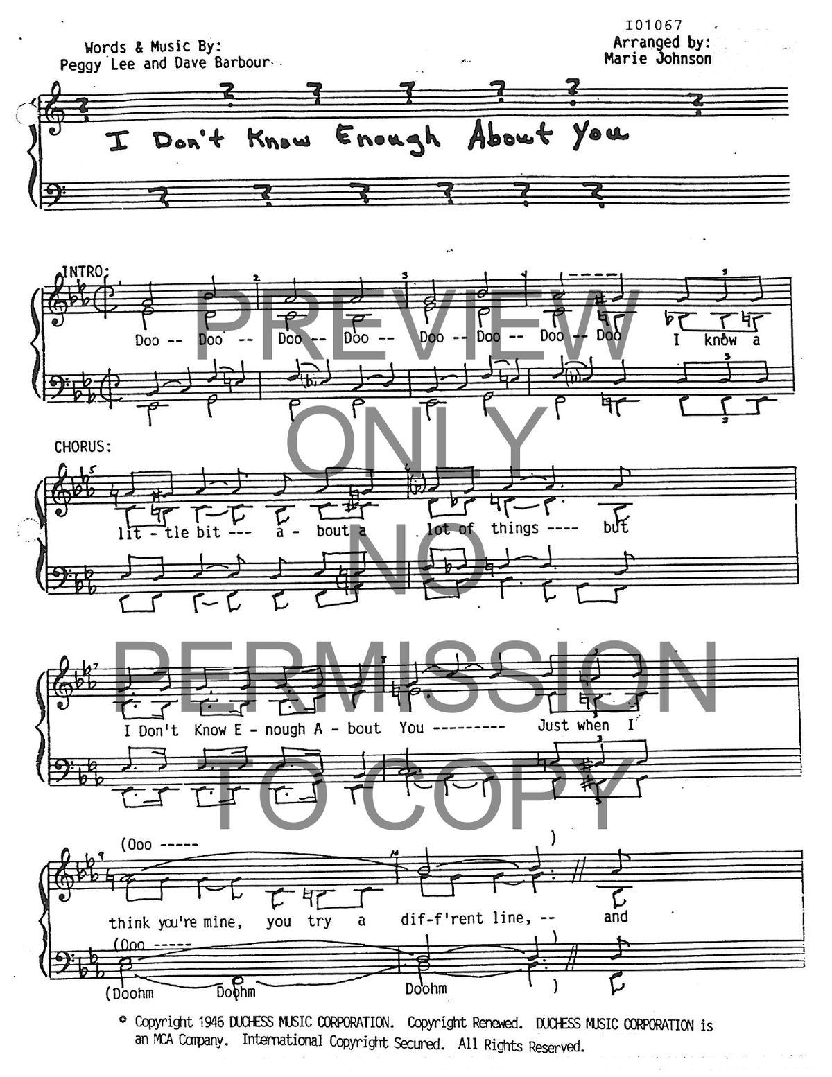 I Don't Know Enough About You — sheet music preview, arranged by Marie Johnson