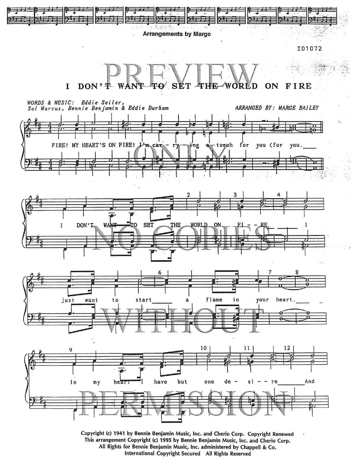 I Don't Want To Set The World On Fire — sheet music preview, arranged by Marge Bailey