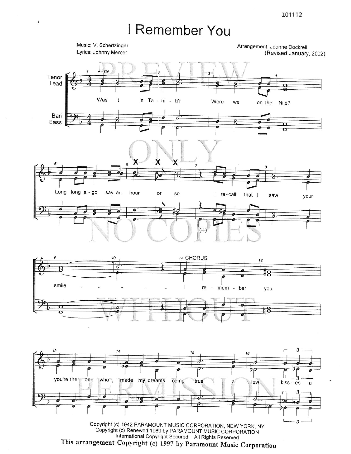 I Remember You — sheet music preview, arranged by Joanne Dockrell