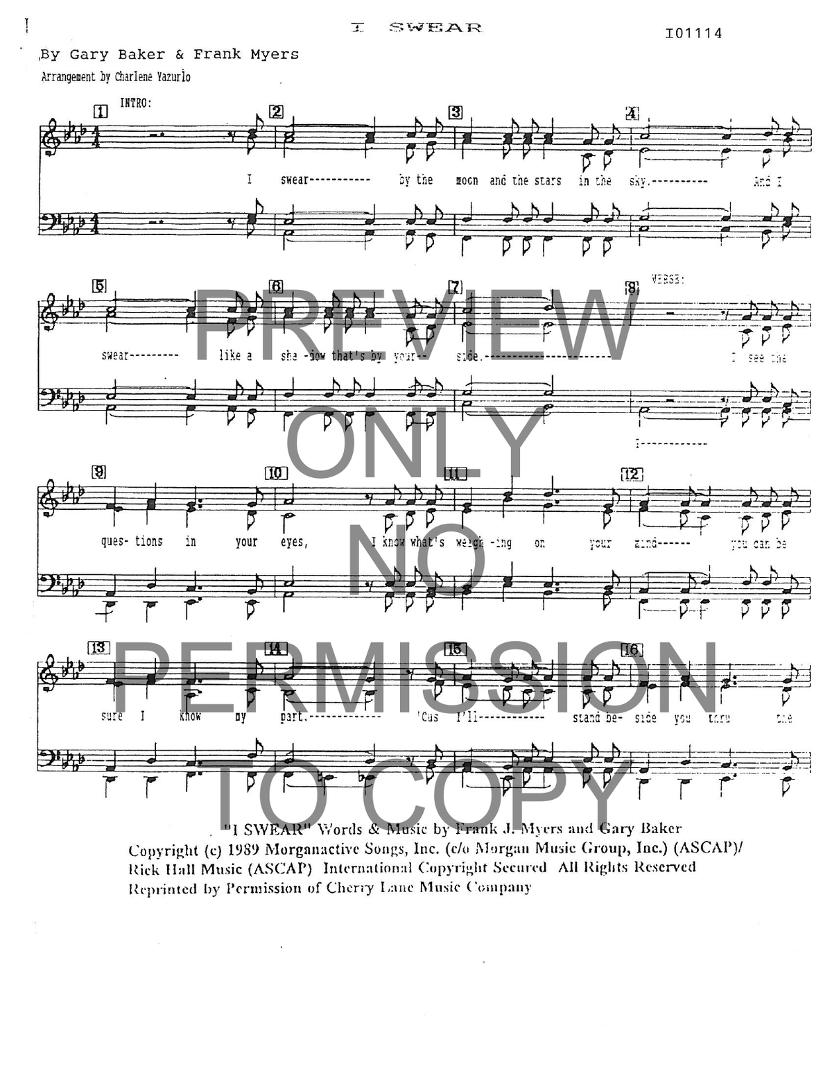 I Swear — sheet music preview, arranged by Charlene Yazurlo