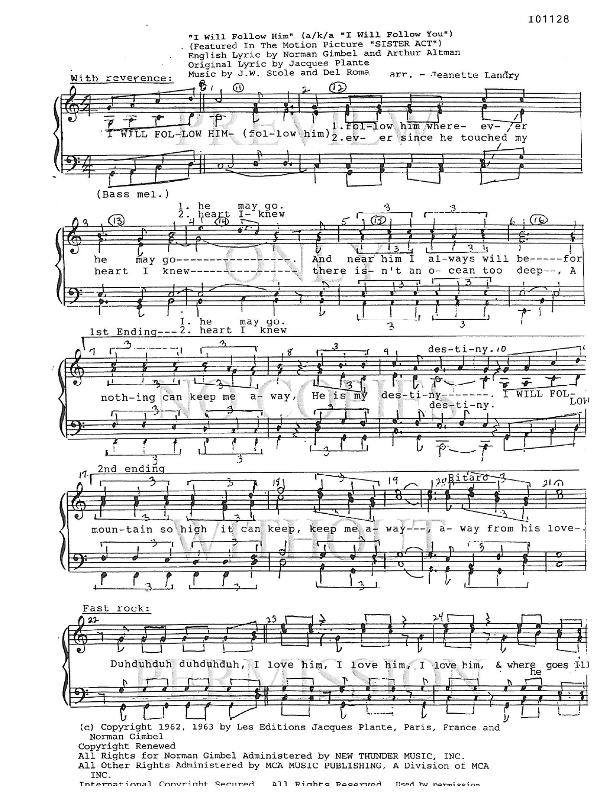 I Will Follow Him (You) — sheet music preview, arranged by Jeanette Perry