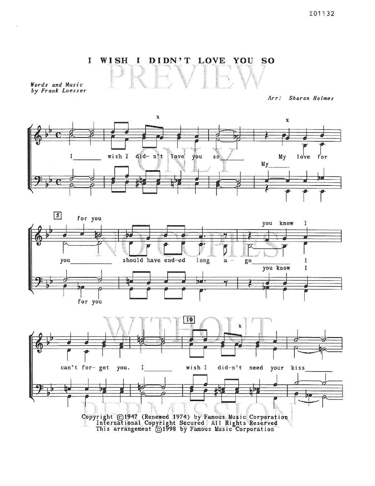 I Wish I Didn't Love You So — sheet music preview, arranged by Sharon Holmes