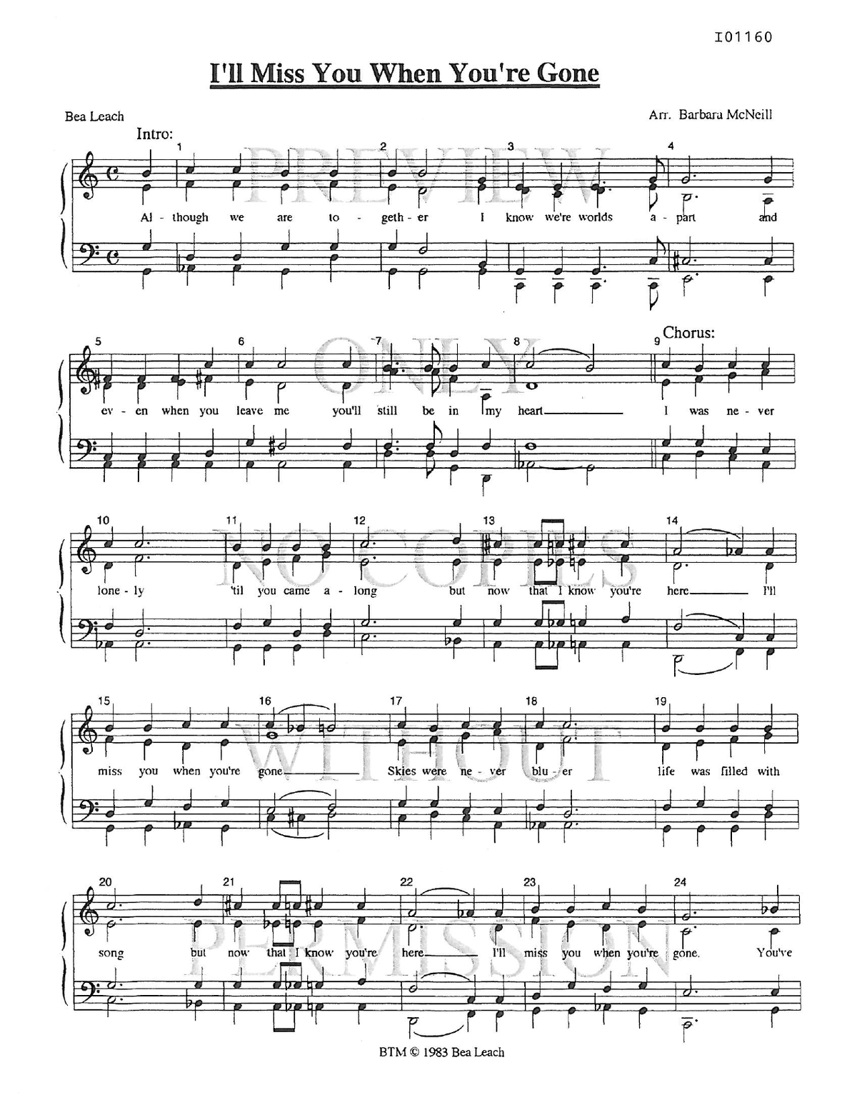 I'll Miss You When You're Gone — sheet music preview, arranged by Barbara McNeill