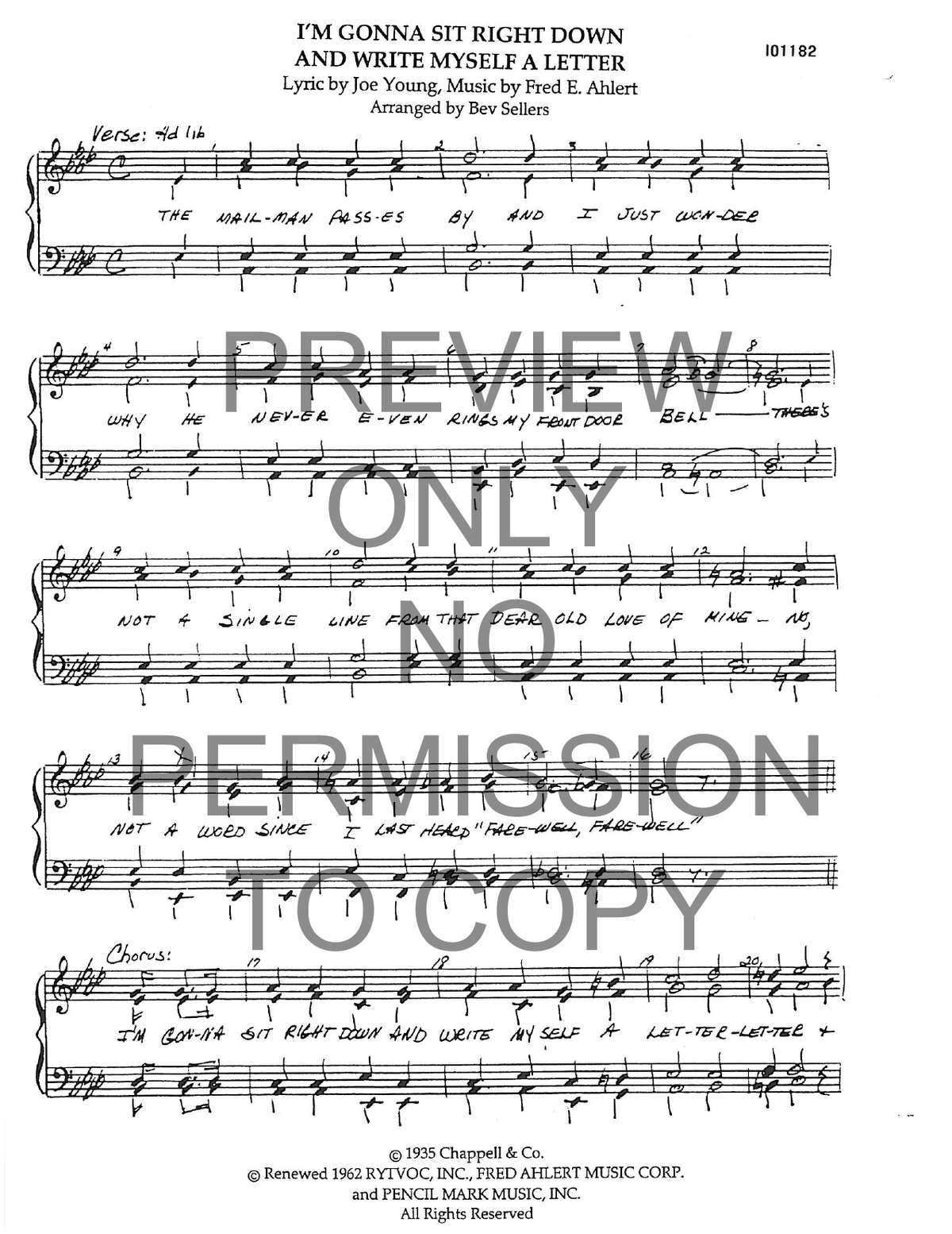 I'm Gonna Sit Right Down And Write Myself A Letter — sheet music preview, arranged by Bev Sellers