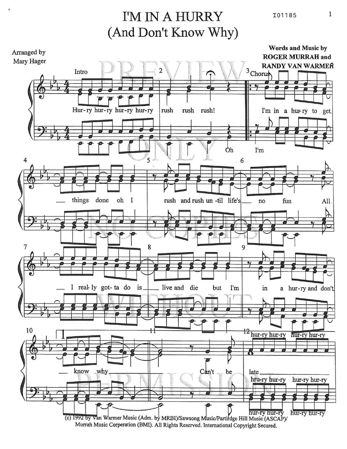 I'm In A Hurry (And Don't Know Why) — sheet music preview, arranged by Mary Hager