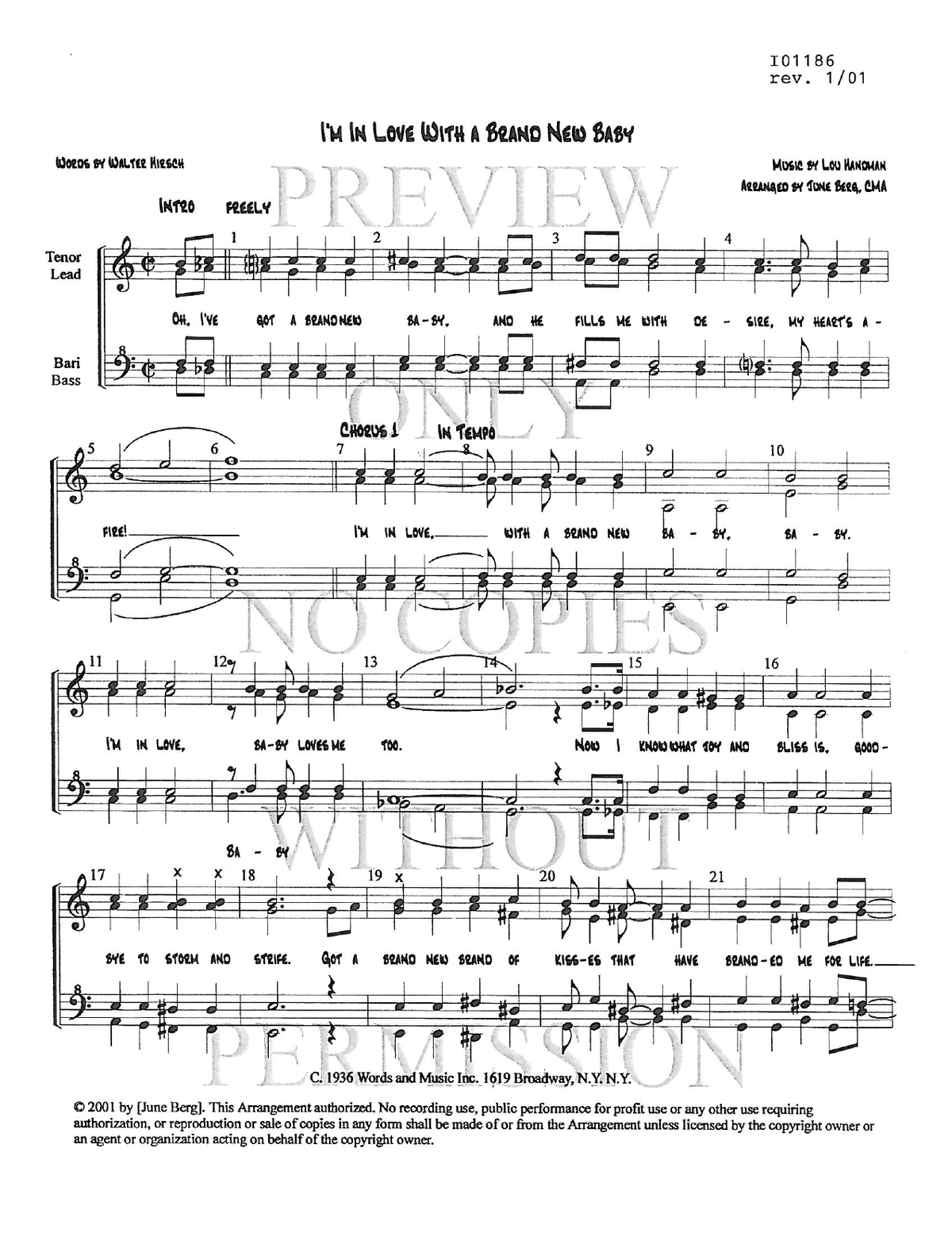 I'm In Love With A Brand New Baby — sheet music preview, arranged by June Berg