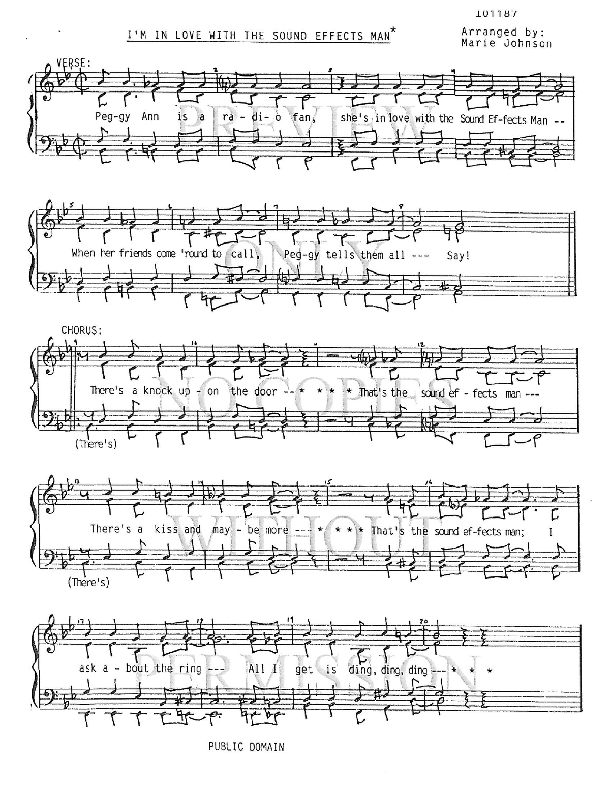 I'm In Love With The Sound Effects Man — sheet music preview, arranged by Marie Johnson