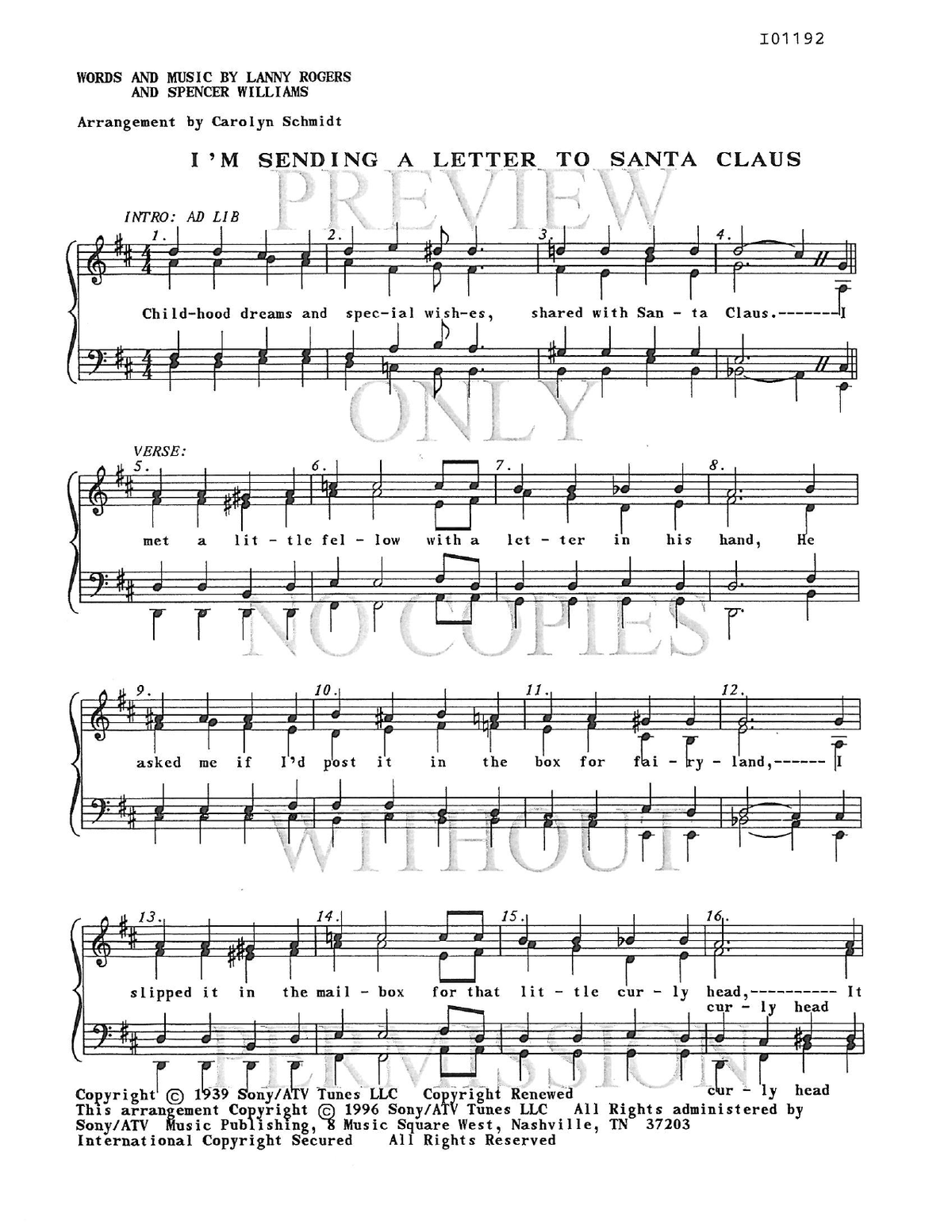 I'm Sending A Letter To Santa Claus — sheet music preview, arranged by Carolyn Schmidt