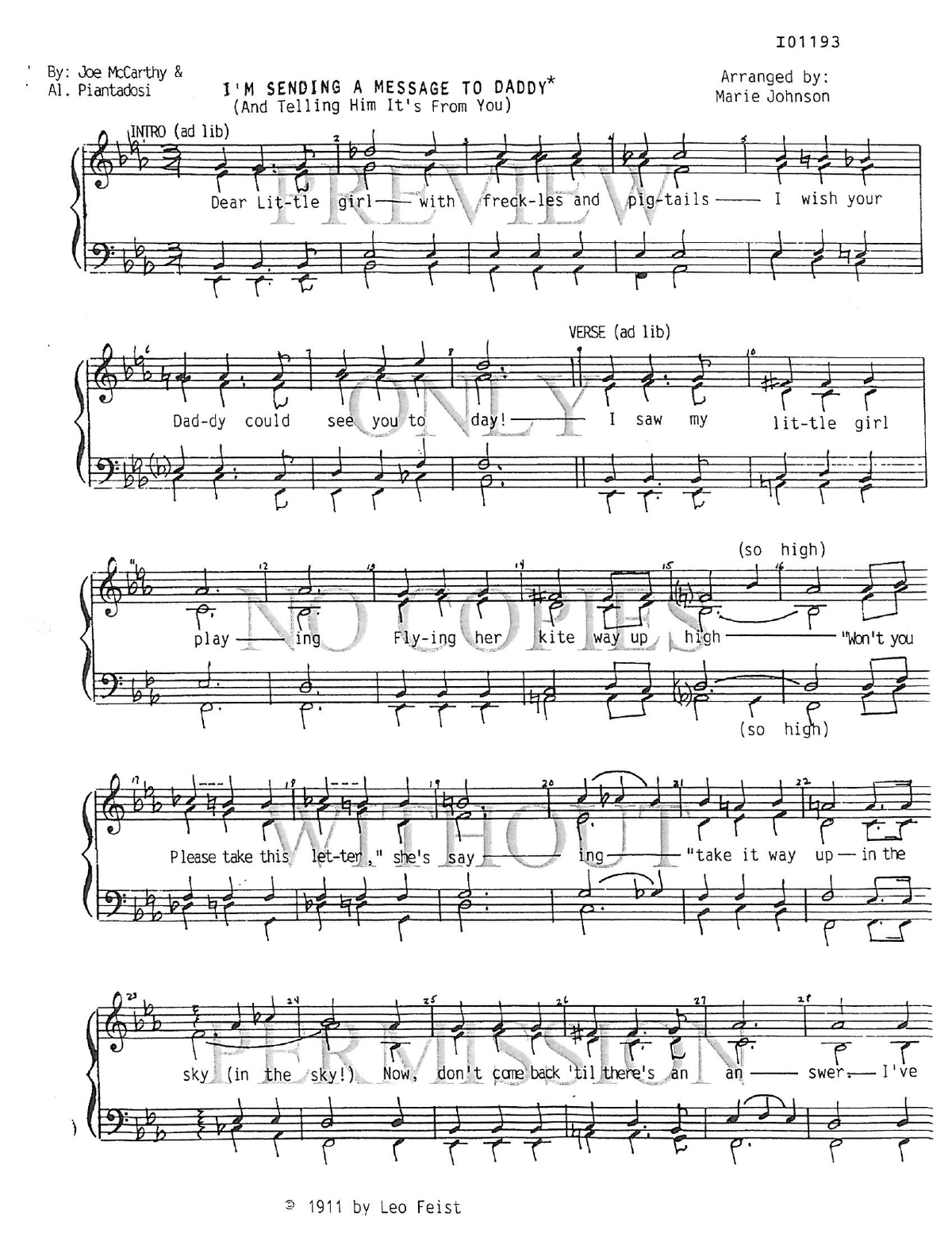I'm Sending A Message To Daddy — sheet music preview, arranged by Marie Johnson