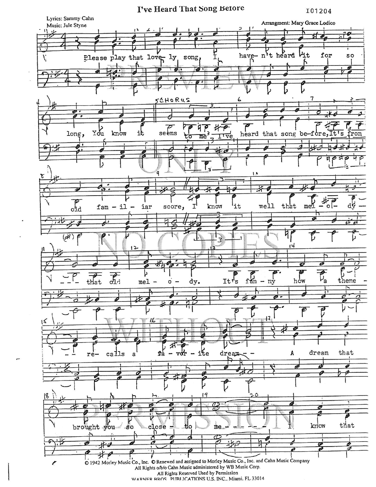 I've Heard That Song Before — sheet music preview, arranged by Mary Grace Lodico