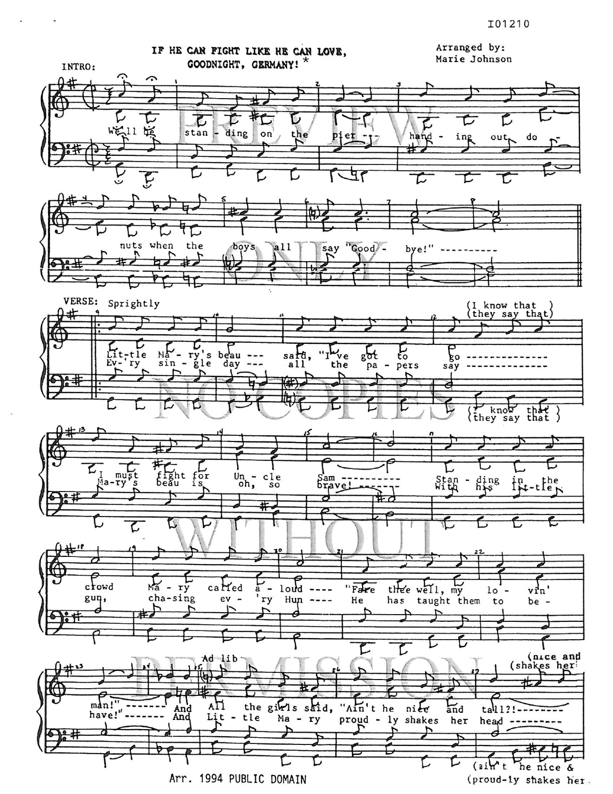 If He Can Fight Like He Can Love — sheet music preview, arranged by Marie Johnson