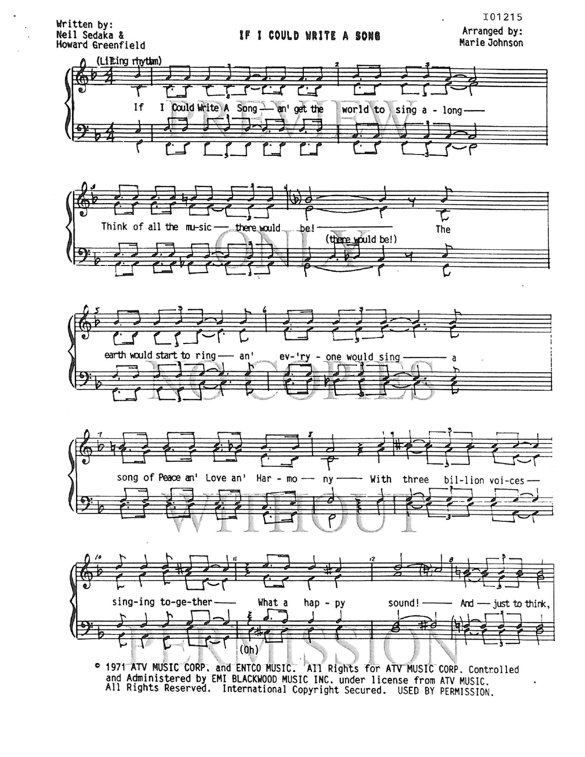 If I Could Write A Song — sheet music preview, arranged by Marie Johnson