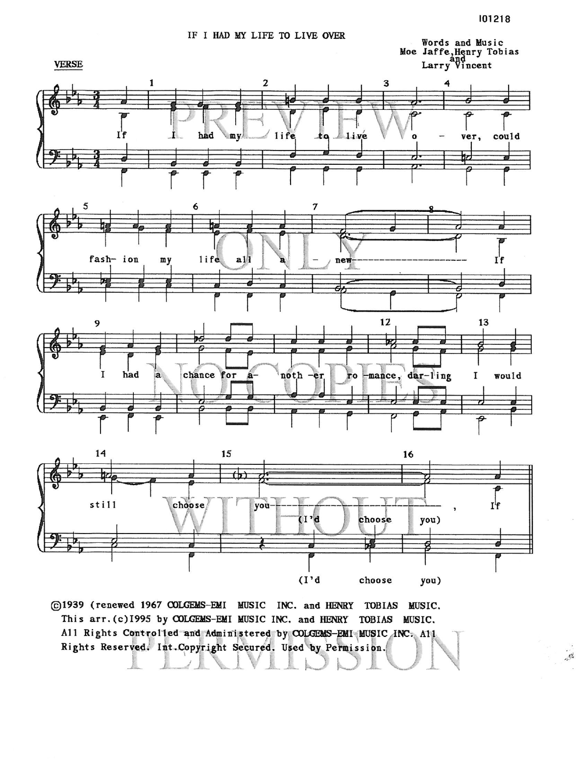 If I Had My Life To Live Over — sheet music preview, arranged by Mary K. Coffman