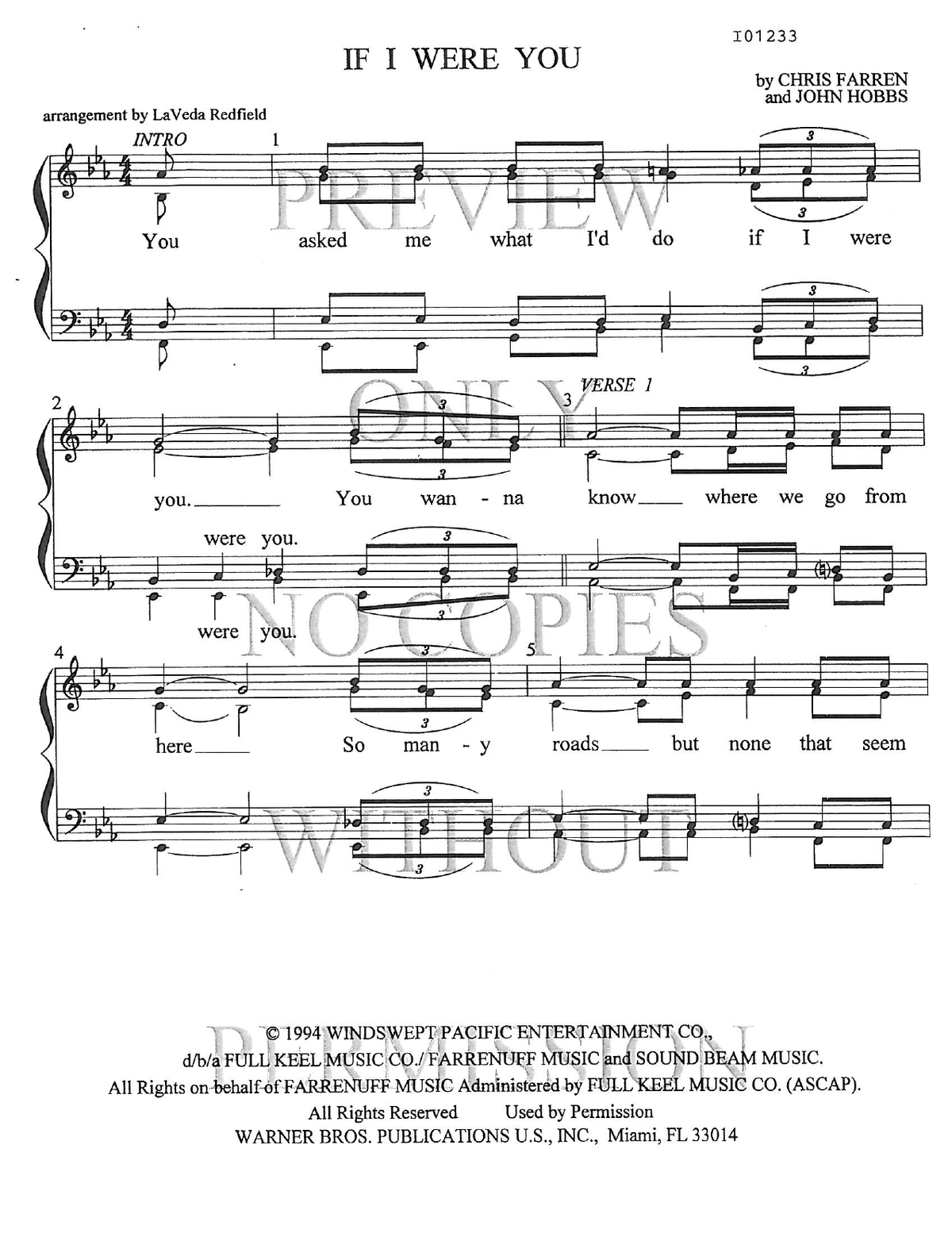 If I Were You — sheet music preview, arranged by LaVeda Redfield