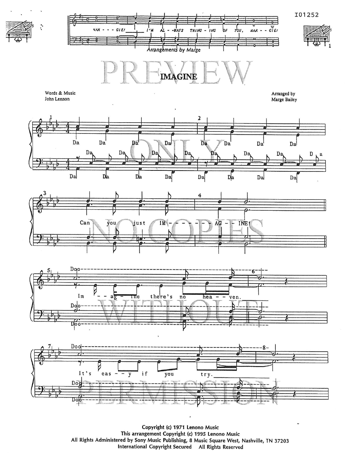 Imagine — sheet music preview, arranged by Marge Bailey