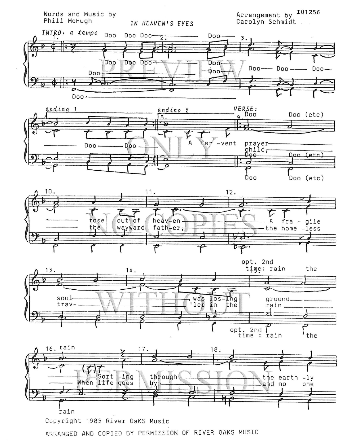 In Heaven's Eyes — sheet music preview, arranged by Carolyn Schmidt