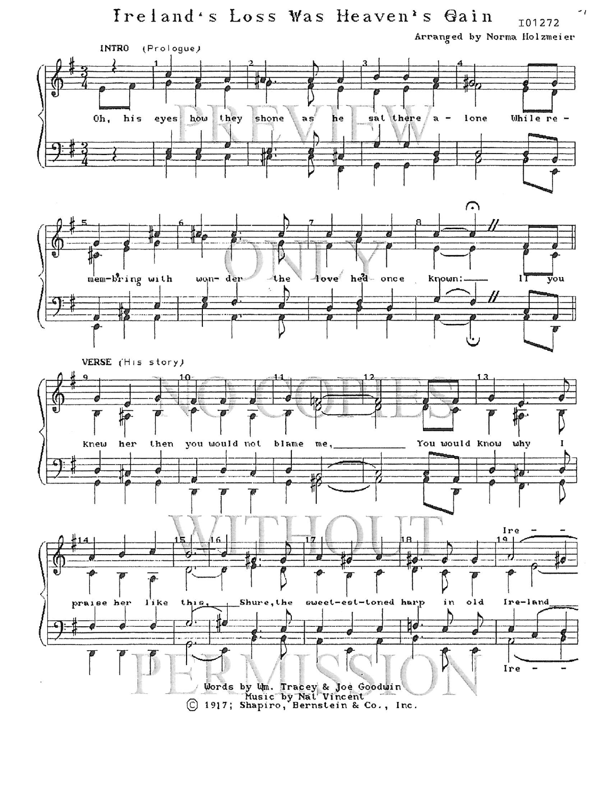 Ireland's Loss Was Heaven's Gain — sheet music preview, arranged by Norma Holzmeier