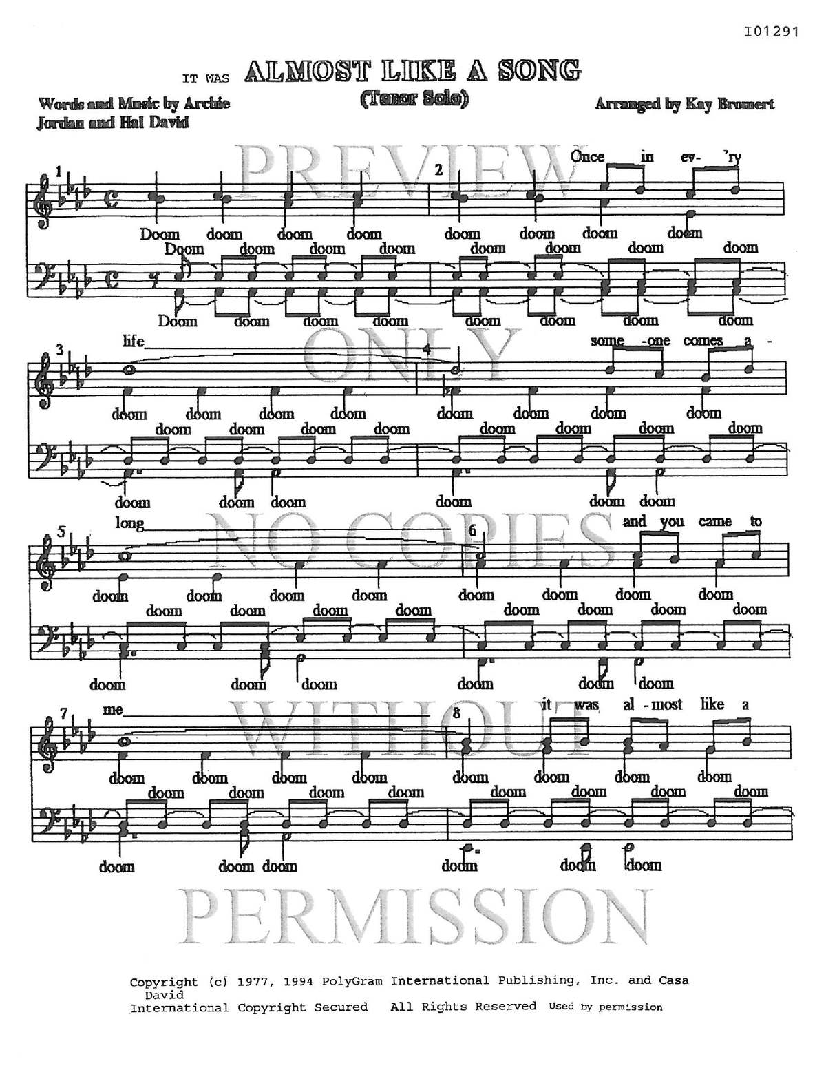 It Was Almost Like A Song — sheet music preview, arranged by Kay Bromert