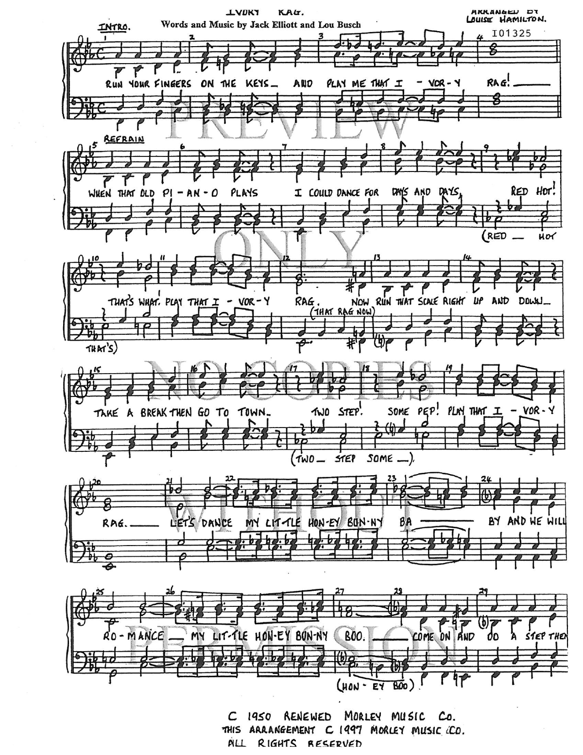 Ivory Rag — sheet music preview, arranged by Louise Hamilton