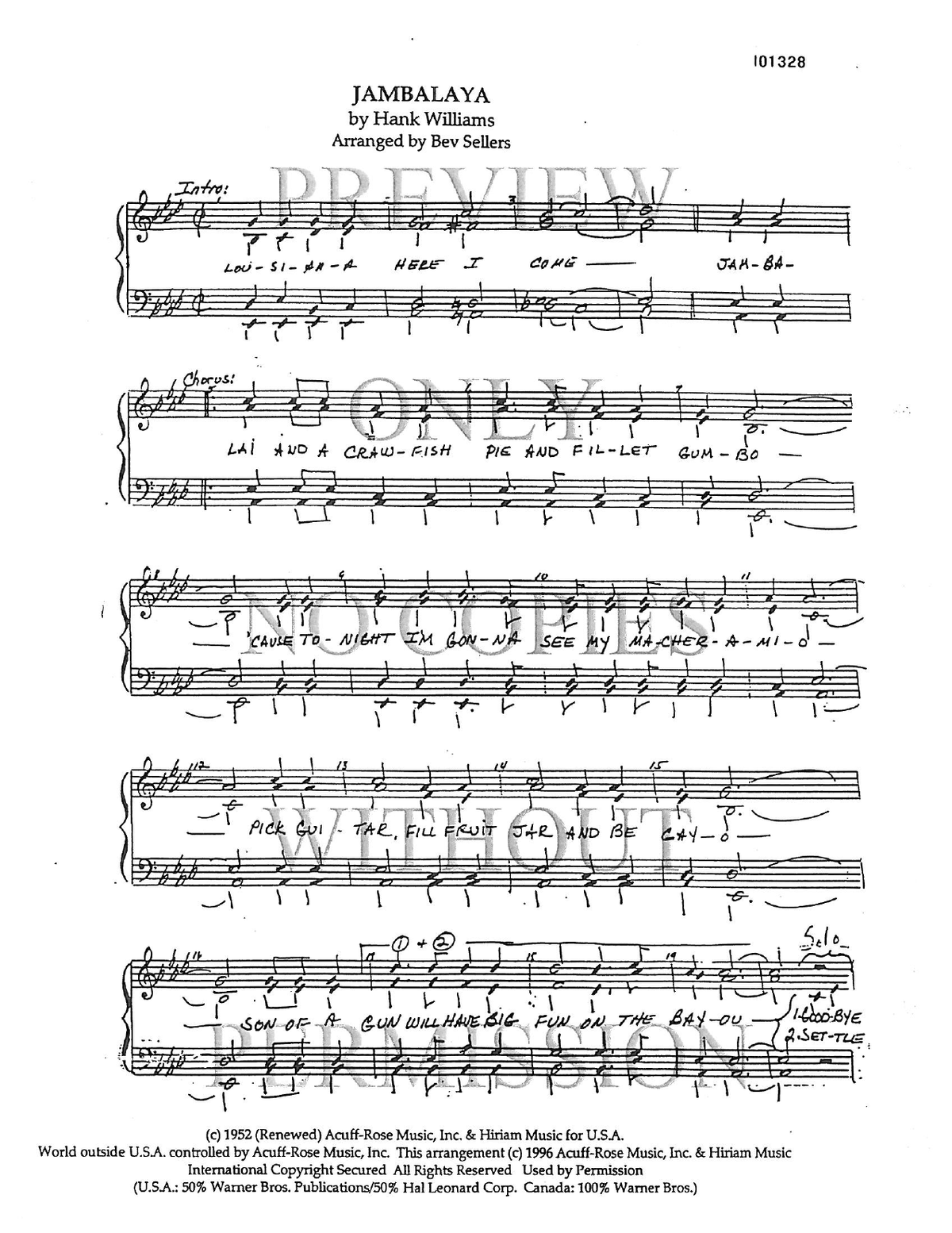 Jambalaya — sheet music preview, arranged by Bev Sellers