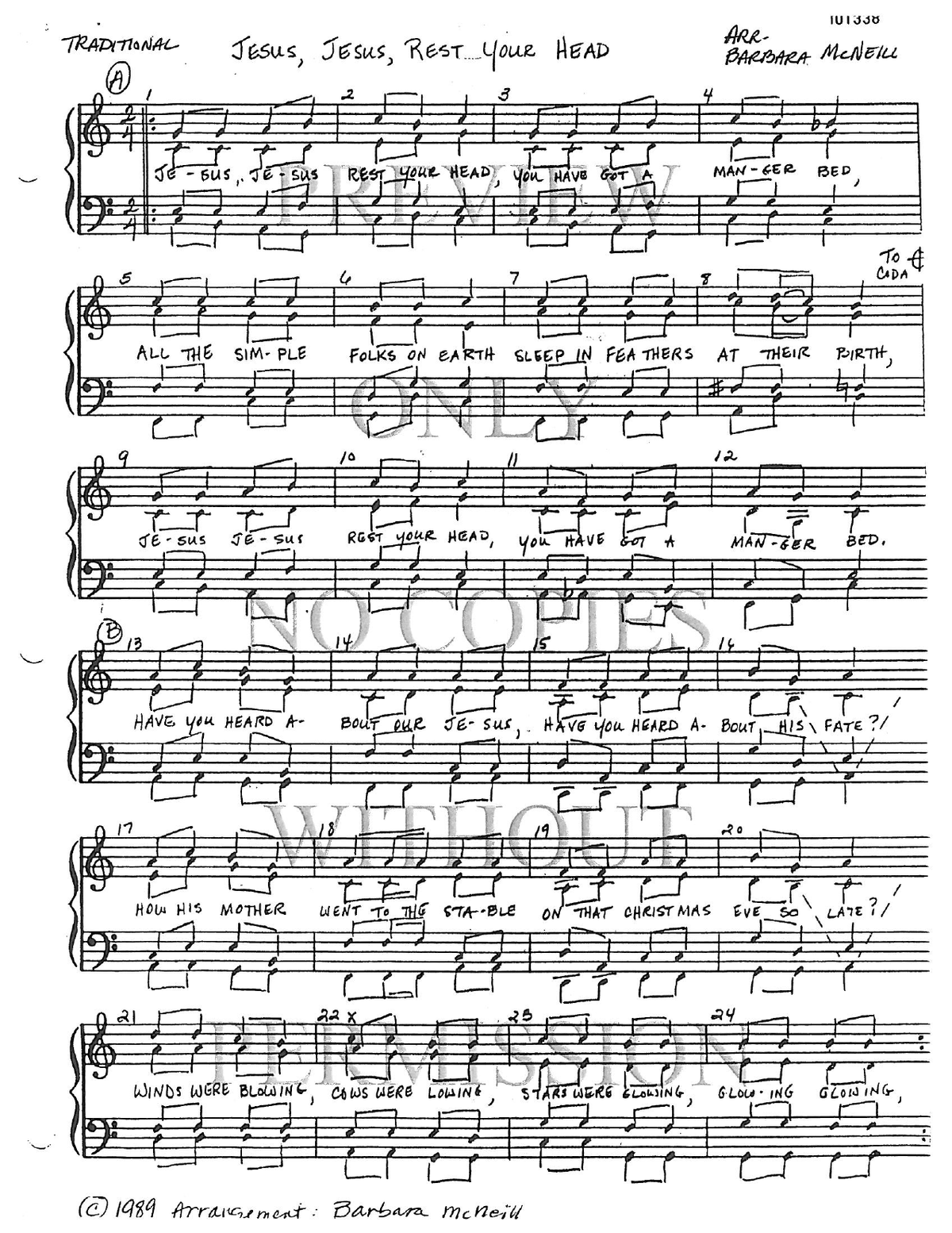 Jesus, Jesus, Rest Your Head — sheet music preview, arranged by Barbara McNeill
