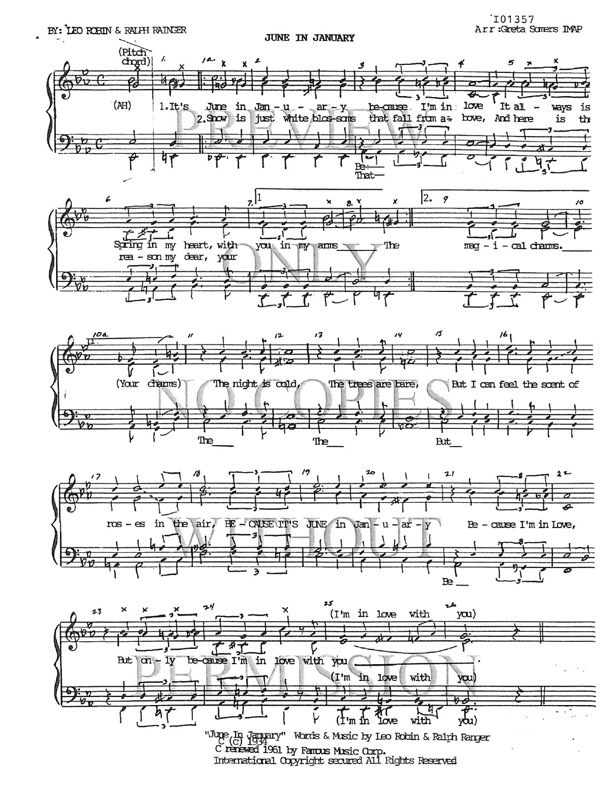 June In January — sheet music preview, arranged by Greta Somers