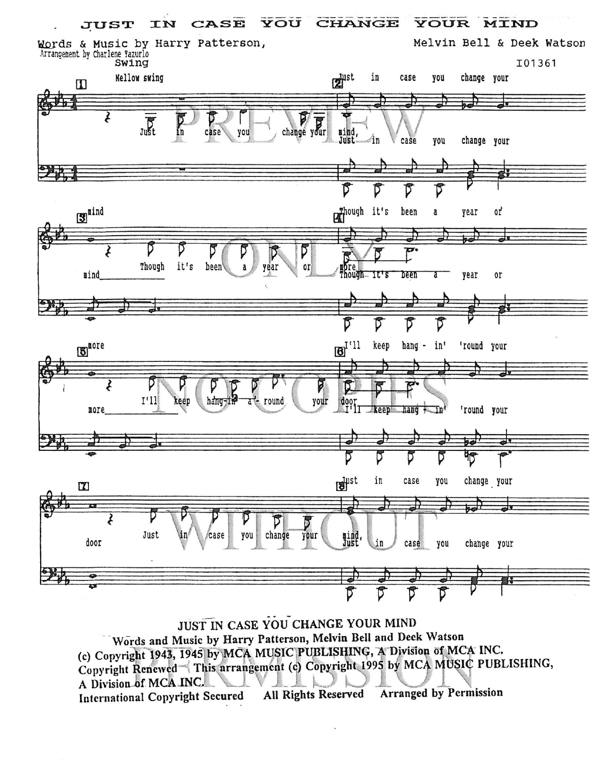 Just In Case You Change Your Mind — sheet music preview, arranged by Charlene Yazurlo