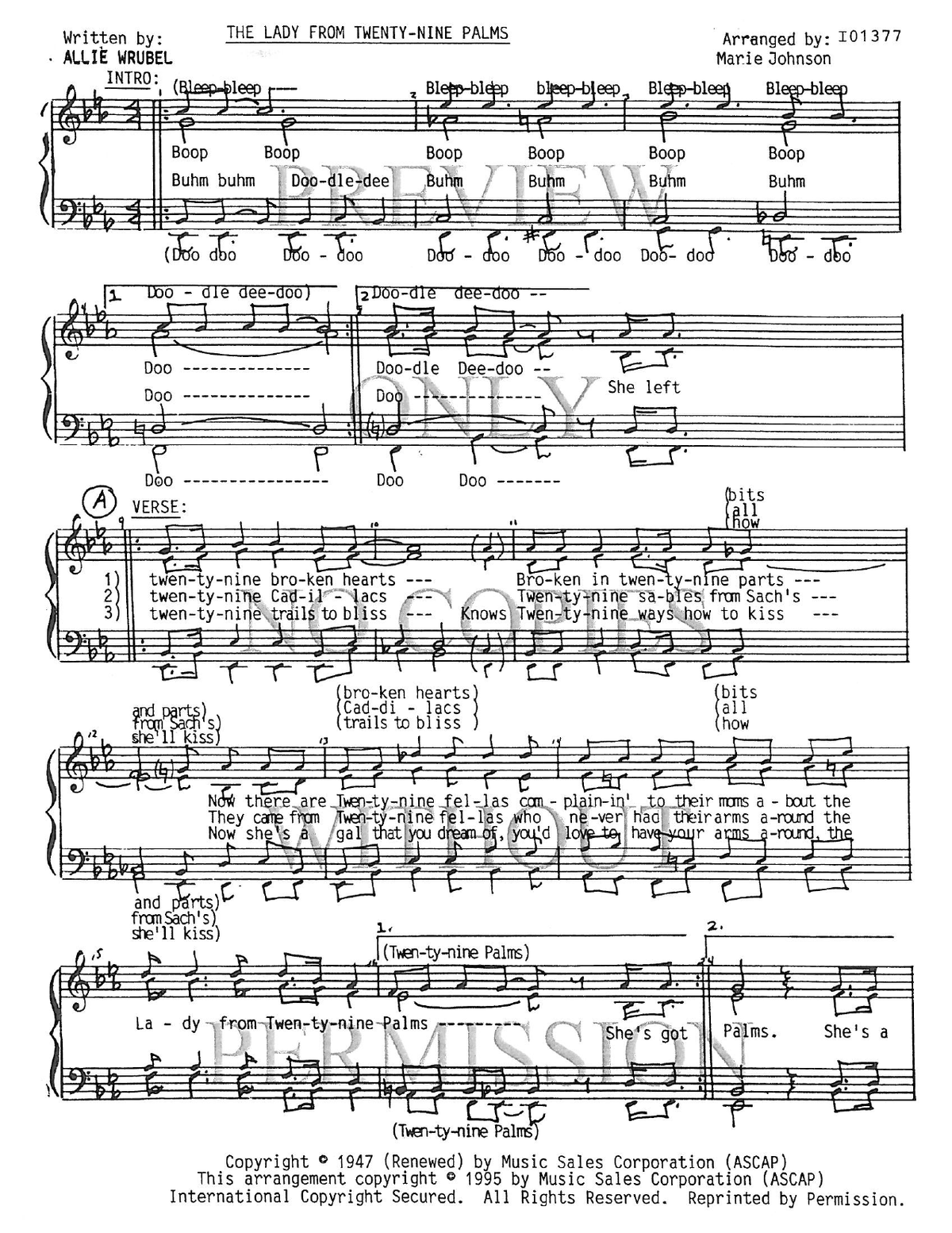 The Lady From 29 Palms — sheet music preview, arranged by Marie Johnson
