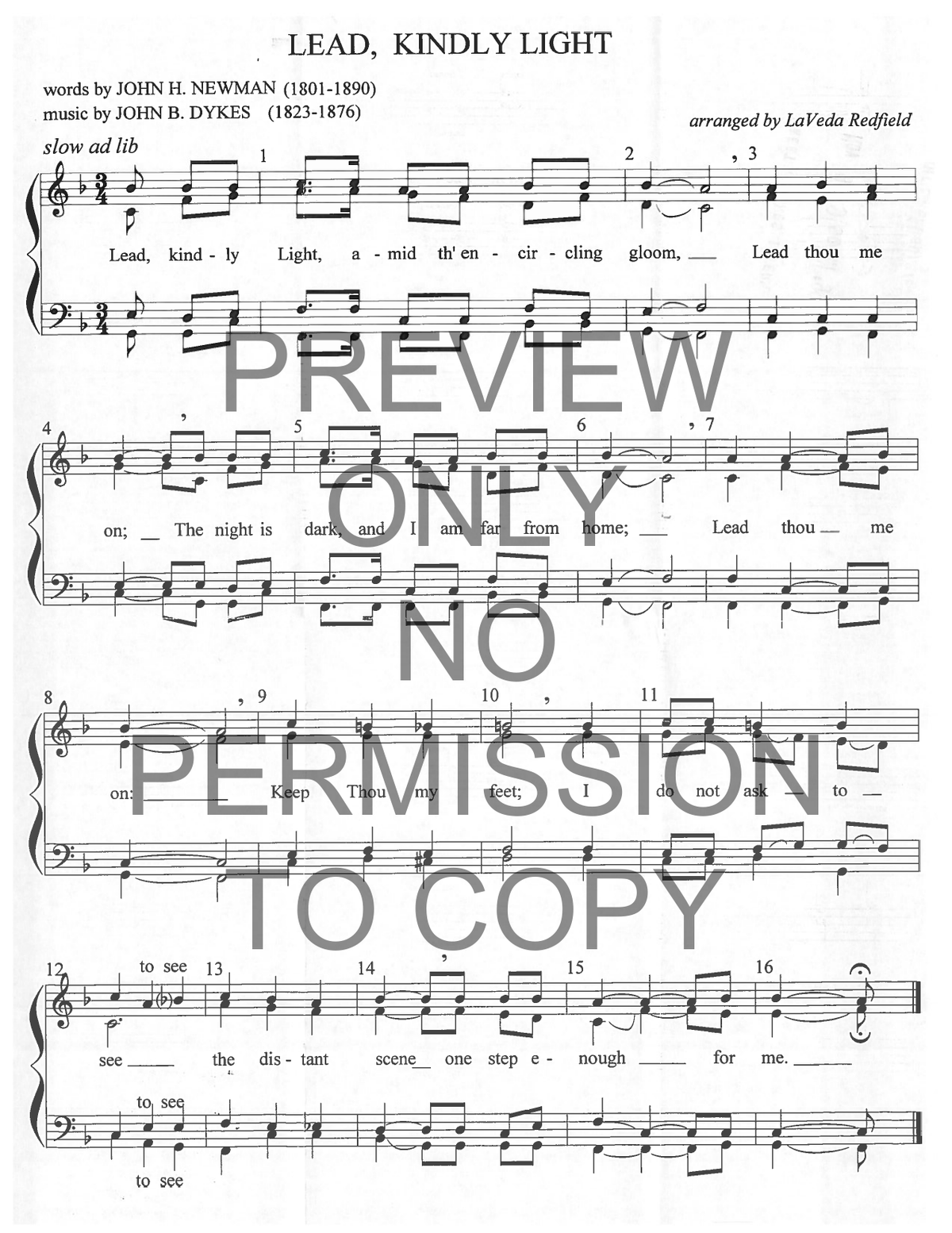 Lead, Kindly Light — sheet music preview, arranged by LaVeda Redfield
