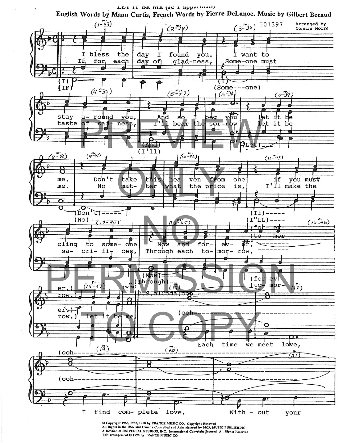 Let It Be Me (Je T'Appartiens) — sheet music preview, arranged by Connie Christiansen