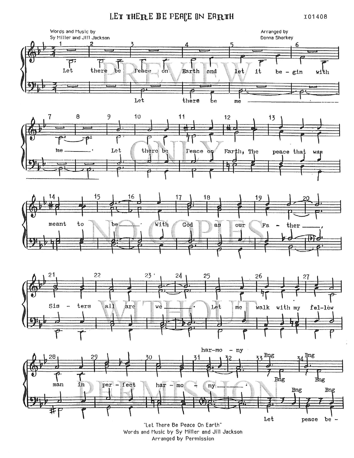 Let There Be Peace On Earth — sheet music preview, arranged by Donna Shorkey